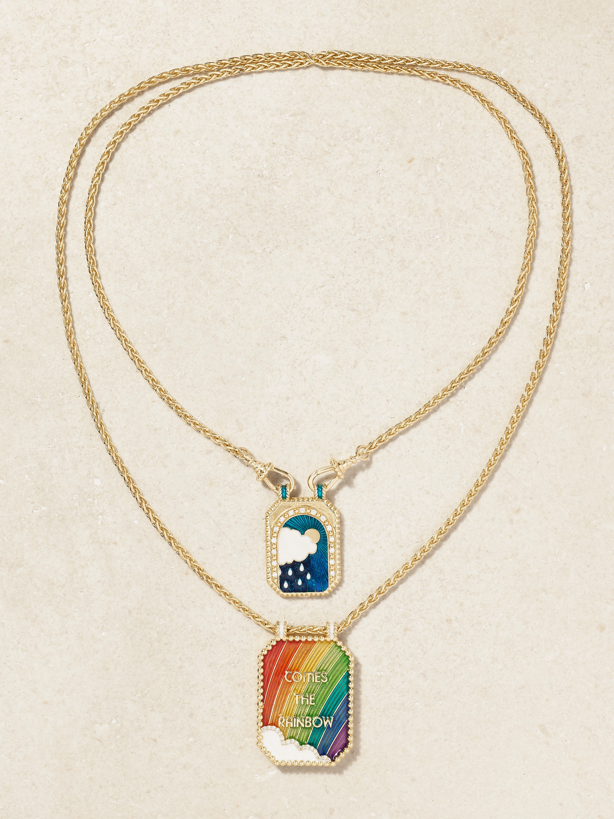 Marie Lichtenberg After The Rain Comes The Rainbow Double Scapular 18-karat Gold, Enamel And Diamond Necklace In Multi
