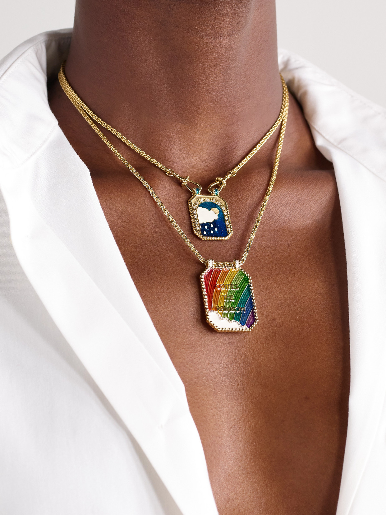 Marie Lichtenberg After The Rain Comes The Rainbow Double Scapular 18-karat Gold, Enamel And Diamond Necklace