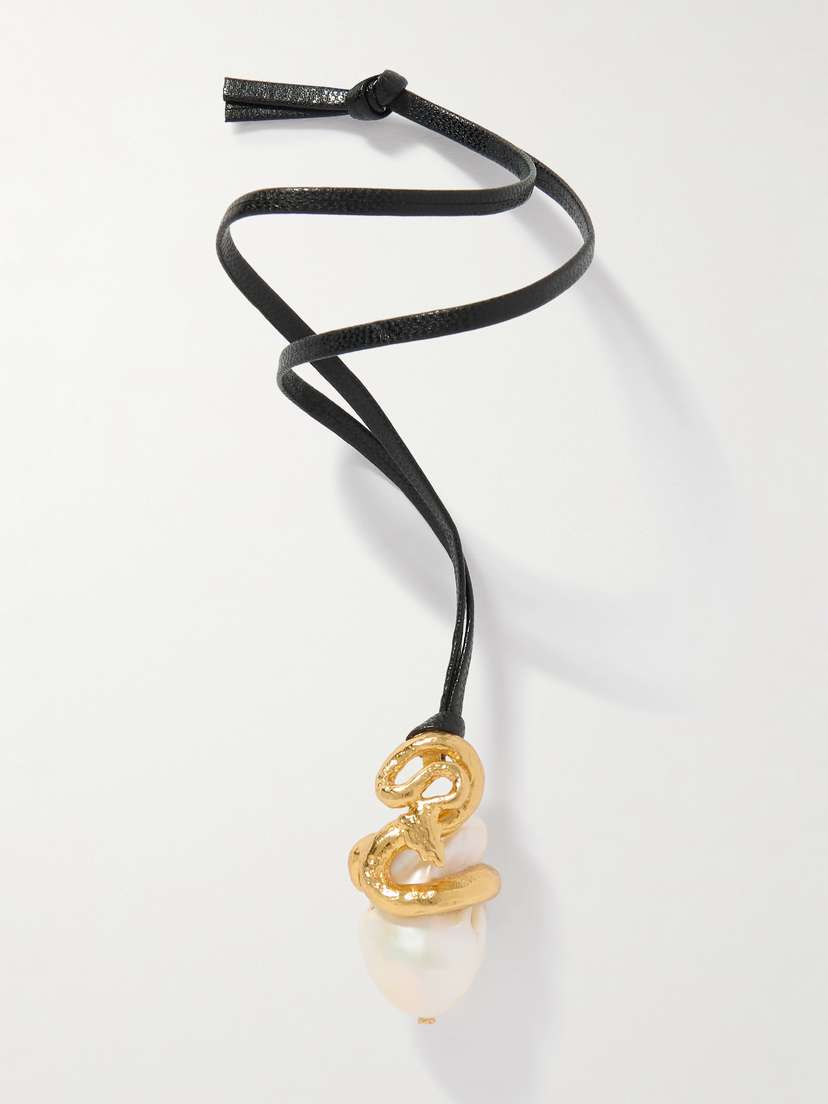 Pacharee Naga Gold-plated, Pearl And Leather Keychain