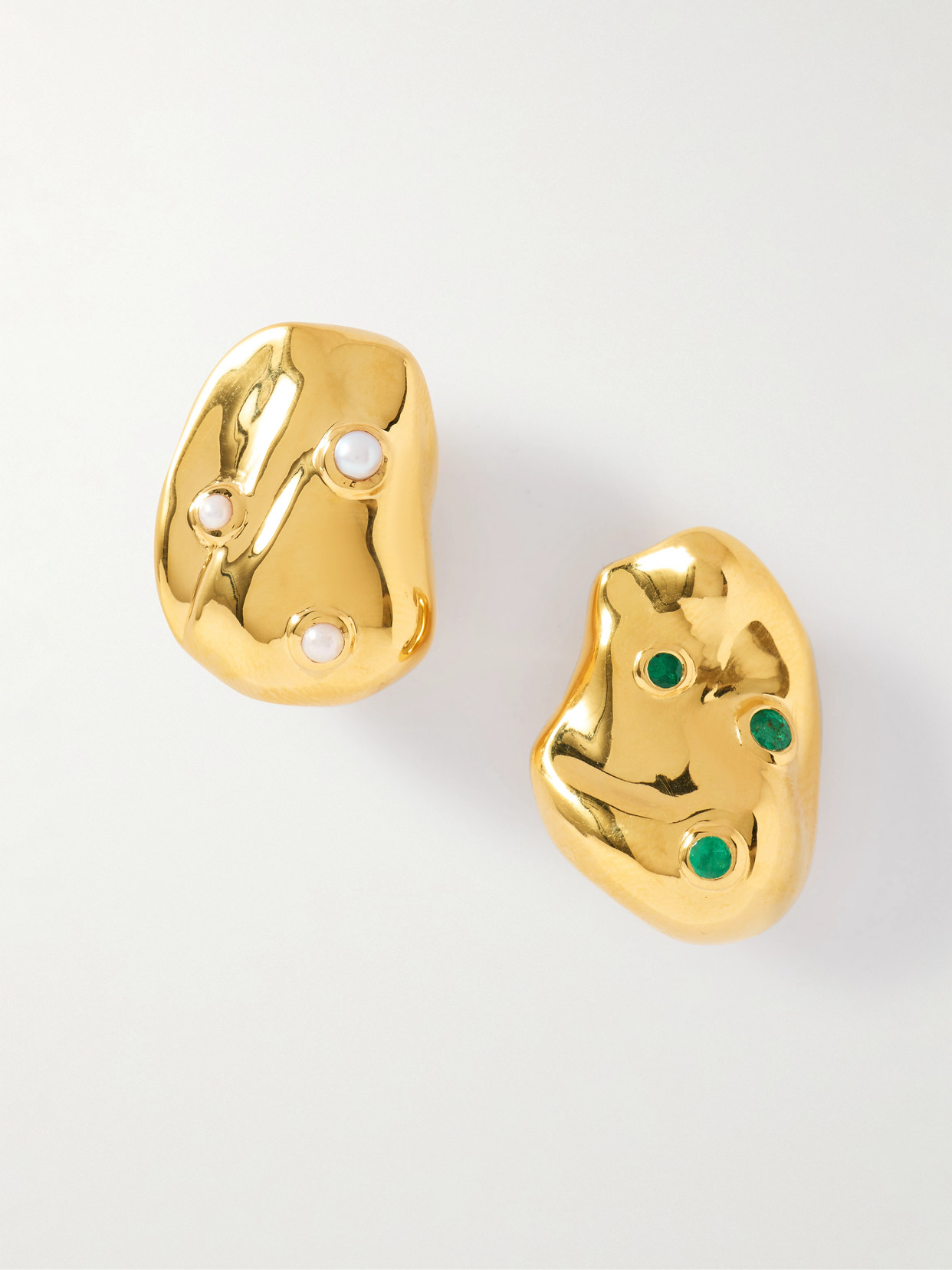 Pacharee Jahn Gold-plated Silver, Pearl And Emerald Earrings