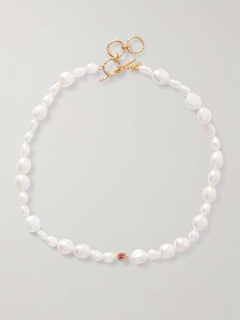 Pacharee Gold-plated, Pearl And Tourmaline Necklace
