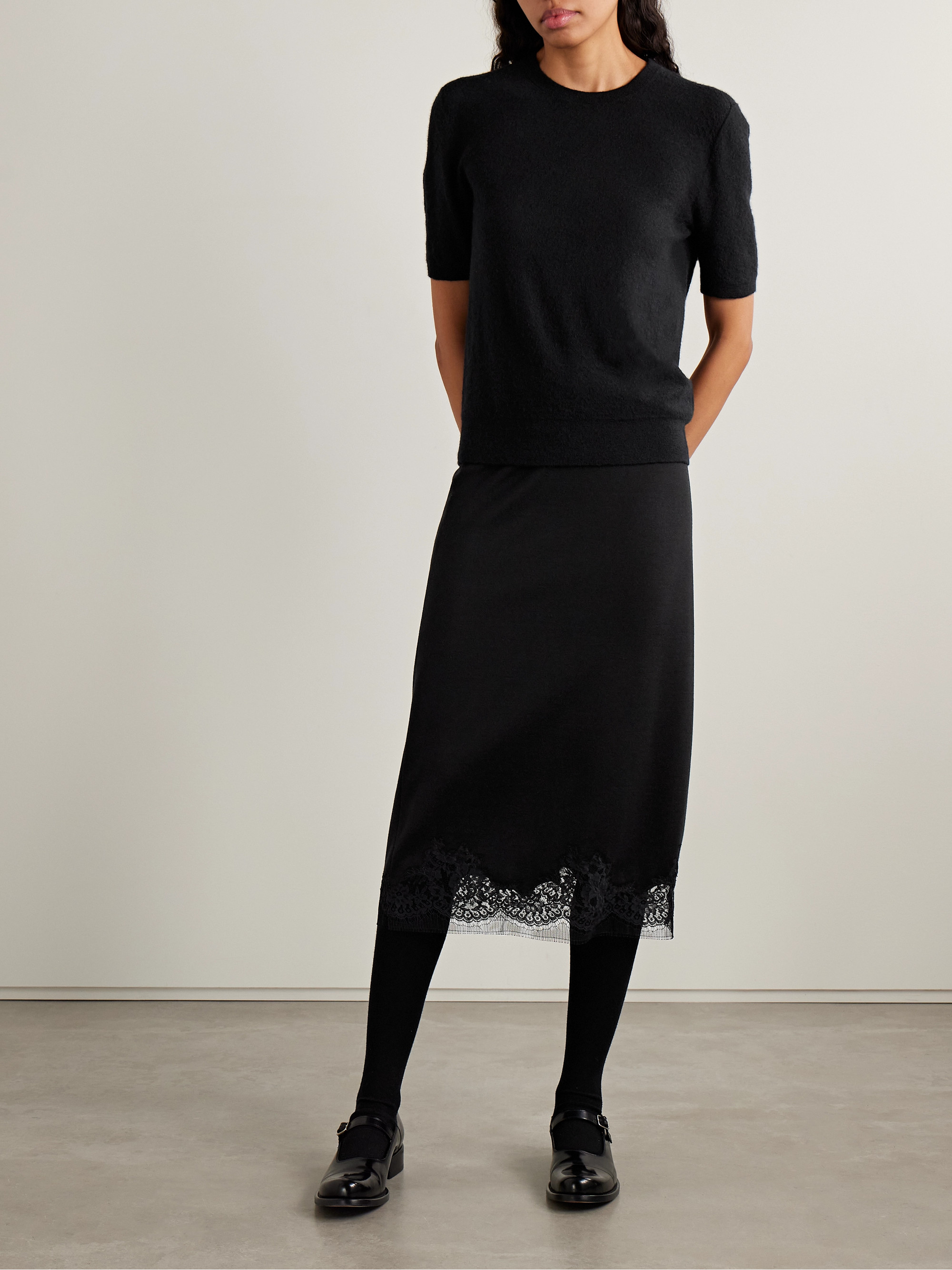 The Row Mea lace-trimmed silk midi skirt