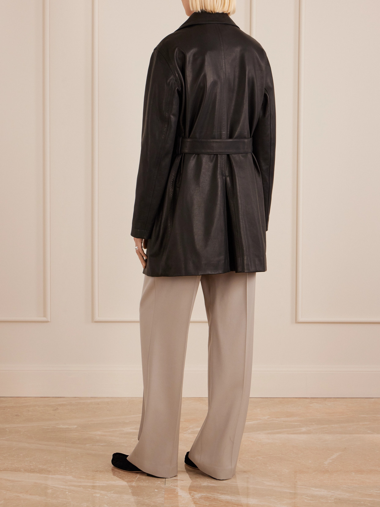 The Row Siempra Belted Leather Trench Coat In Black
