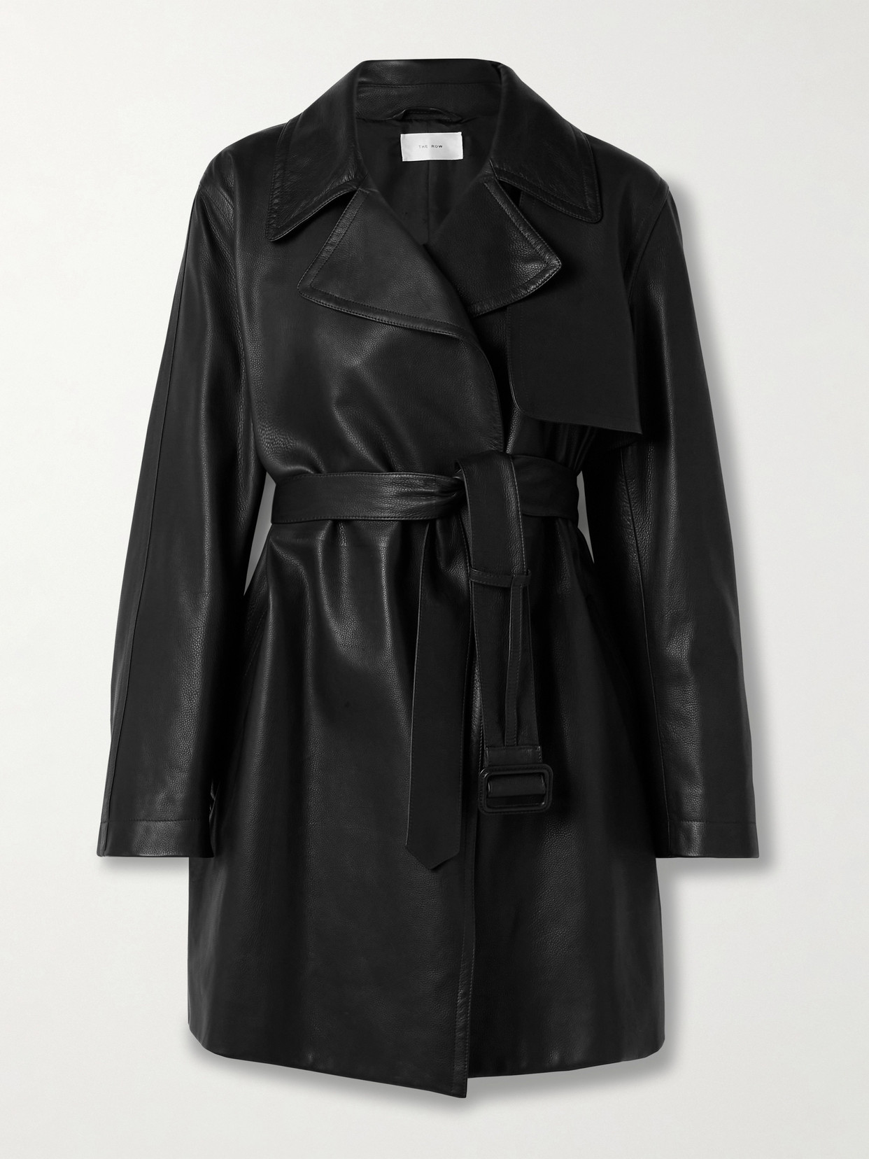 The Row Siempra Belted Leather Trench Coat In Black