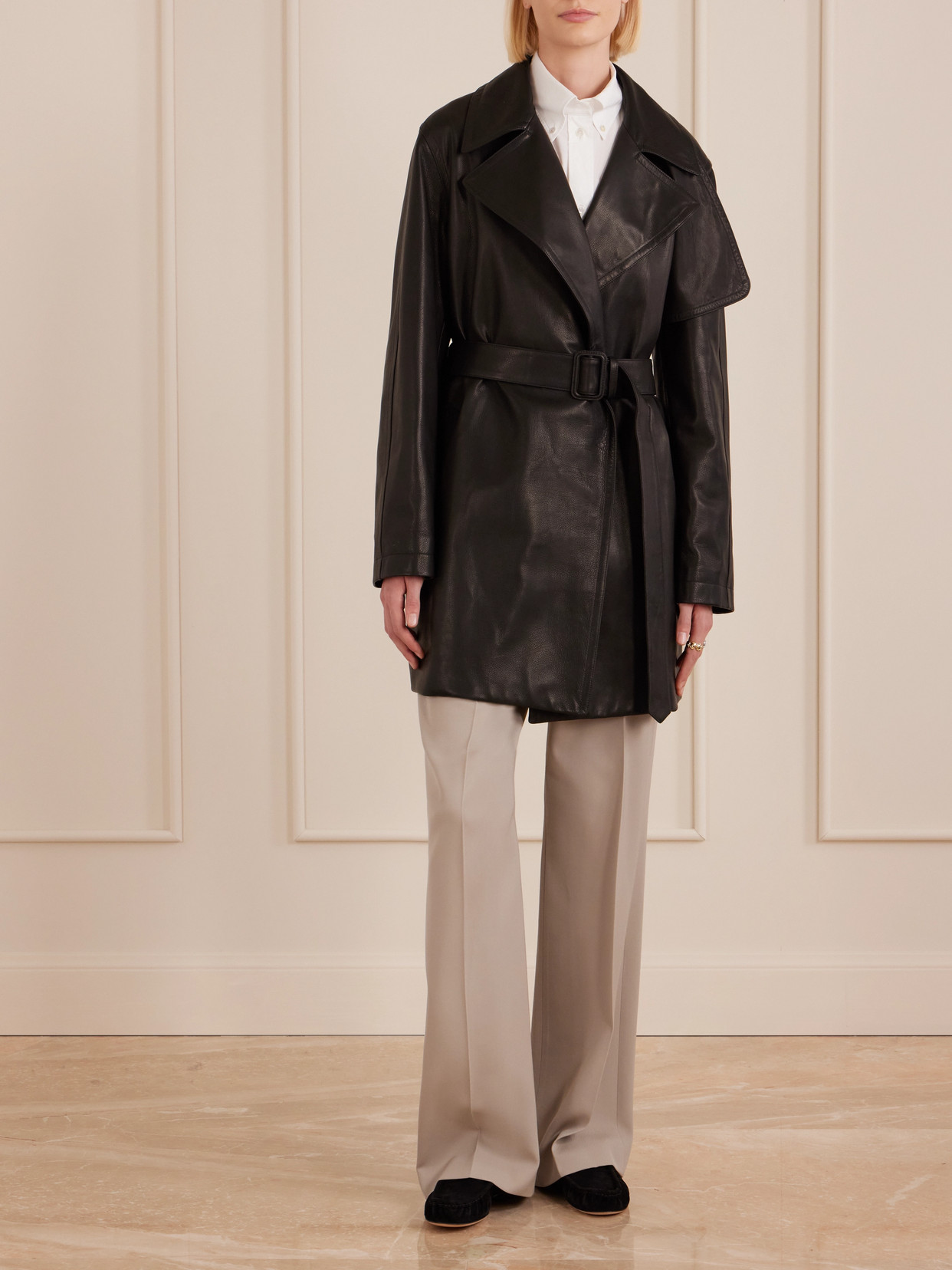 The Row Siempra Belted Leather Trench Coat In Black