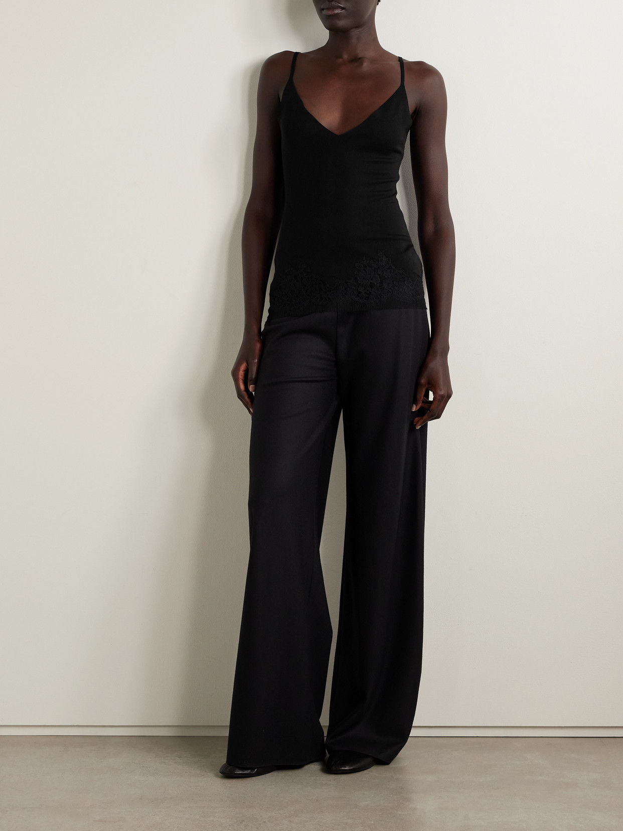 The Row Makka Lace-trimmed Silk Camisole In Black
