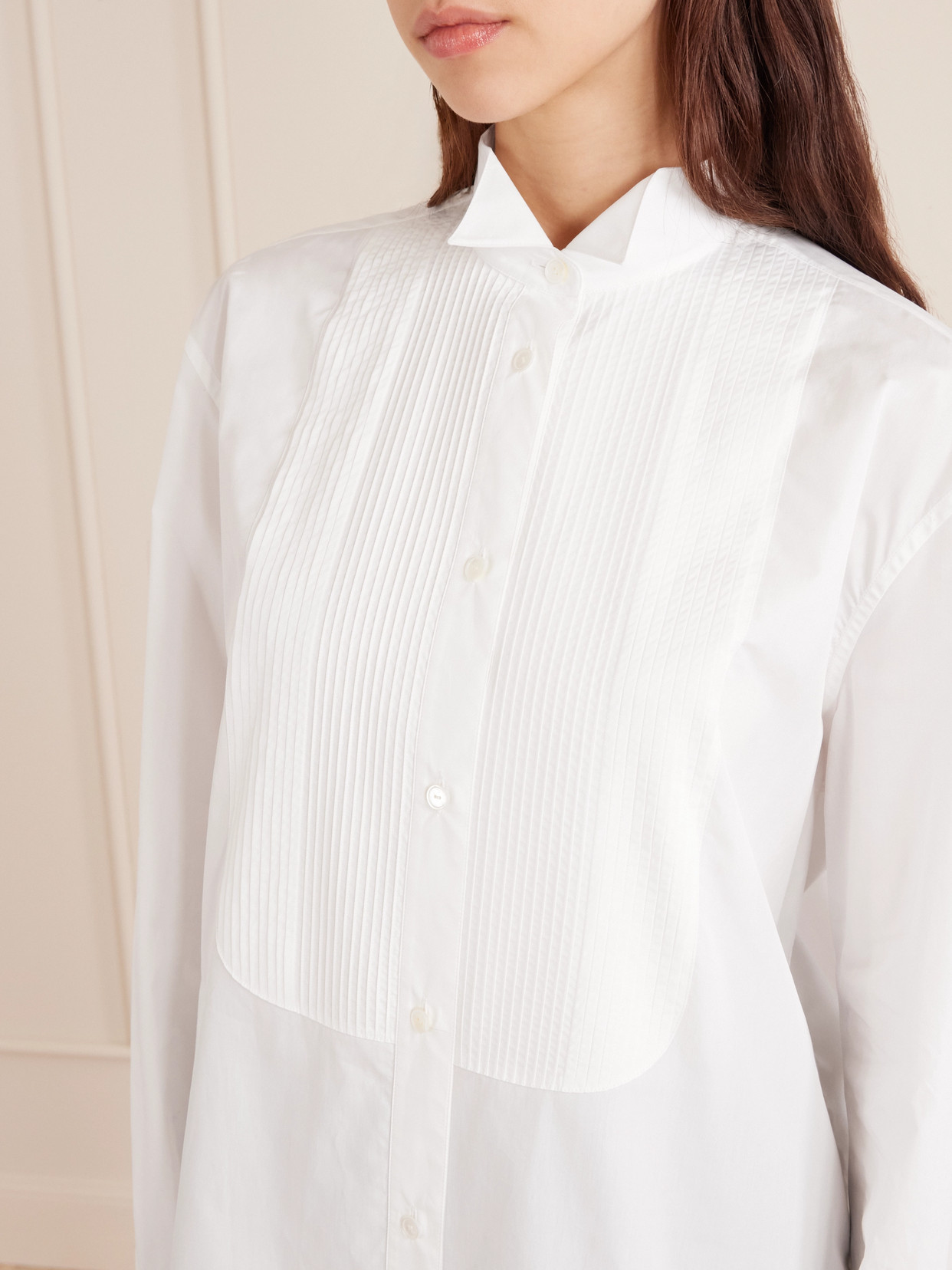 The Row Erelia Pintucked Cotton-poplin Shirt In White