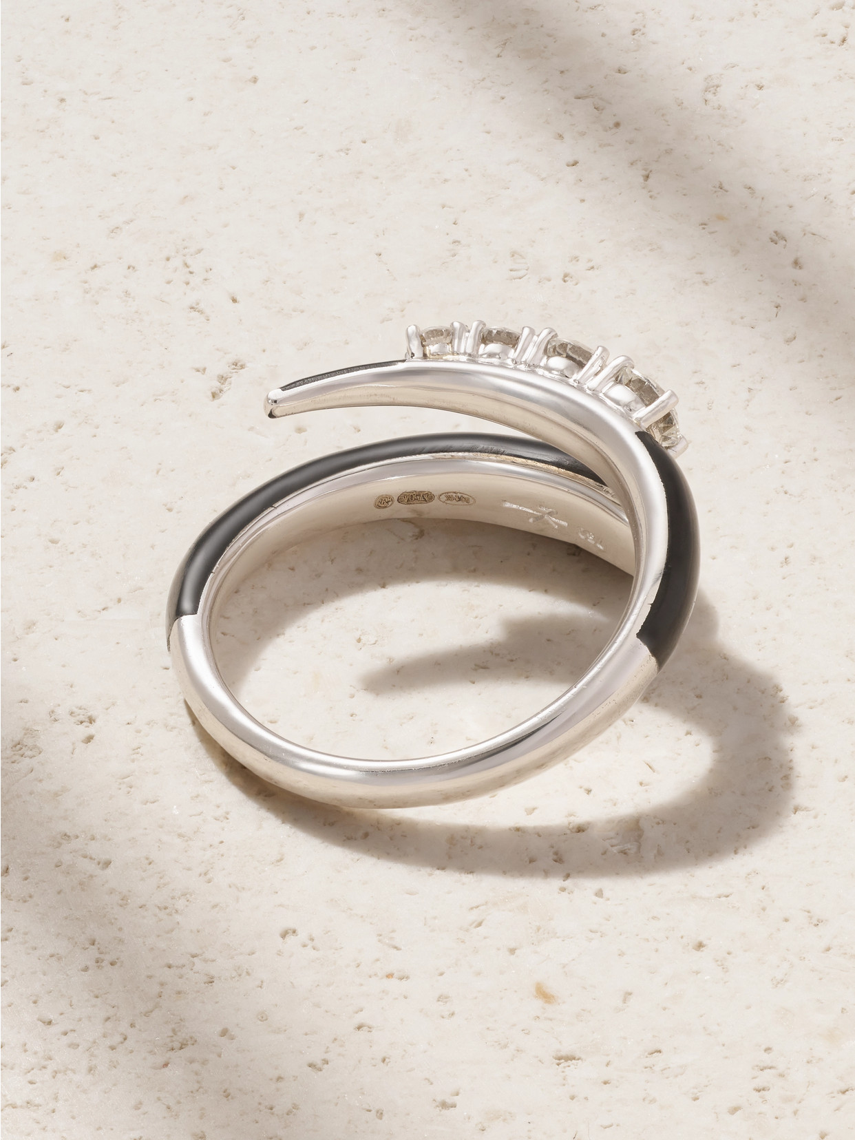 Nikos Koulis Oui 18-karat White Gold, Diamond And Enamel Ring In Black