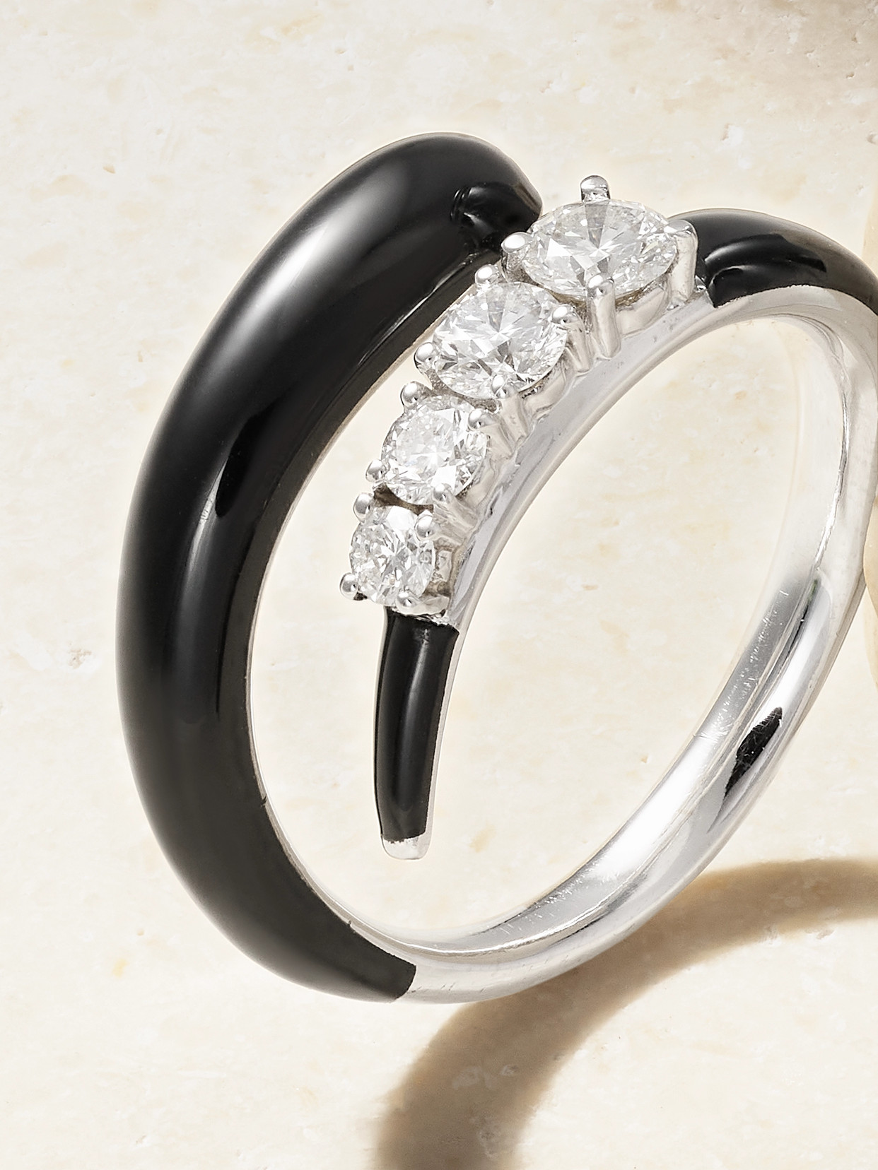Nikos Koulis Oui 18-karat White Gold, Diamond And Enamel Ring In Black