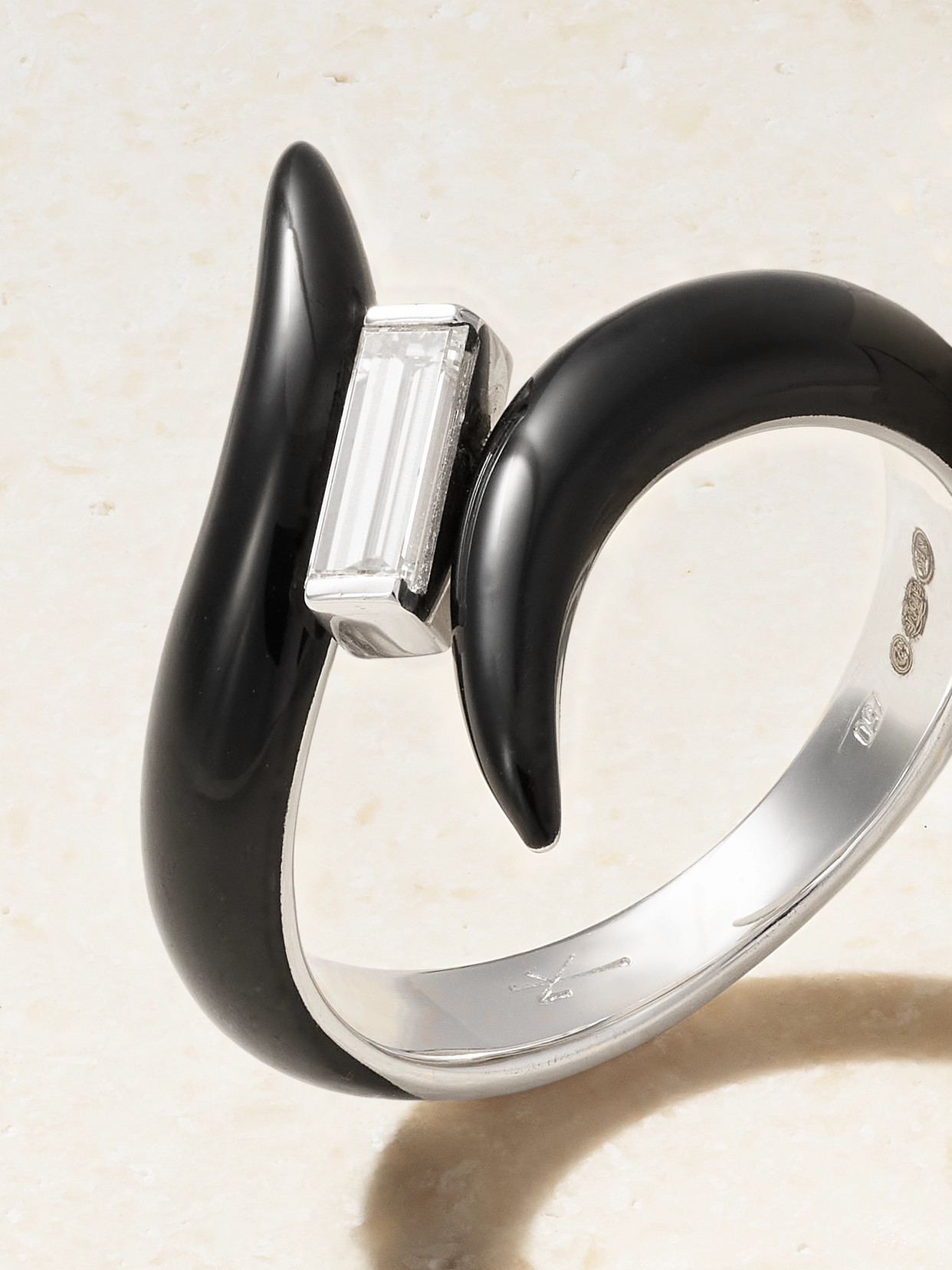 Nikos Koulis Oui 18-karat White Gold, Diamond And Enamel Ring In Black