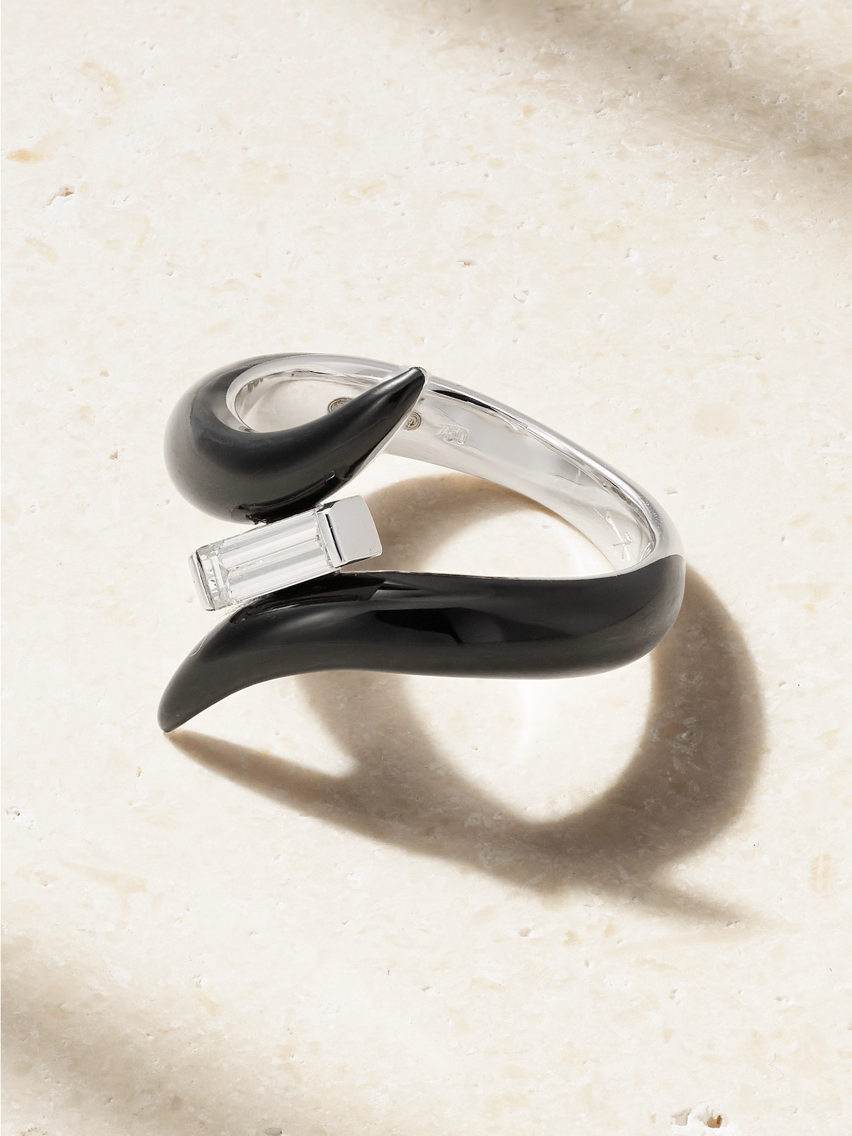 Nikos Koulis Oui 18-karat White Gold, Diamond And Enamel Ring In Black