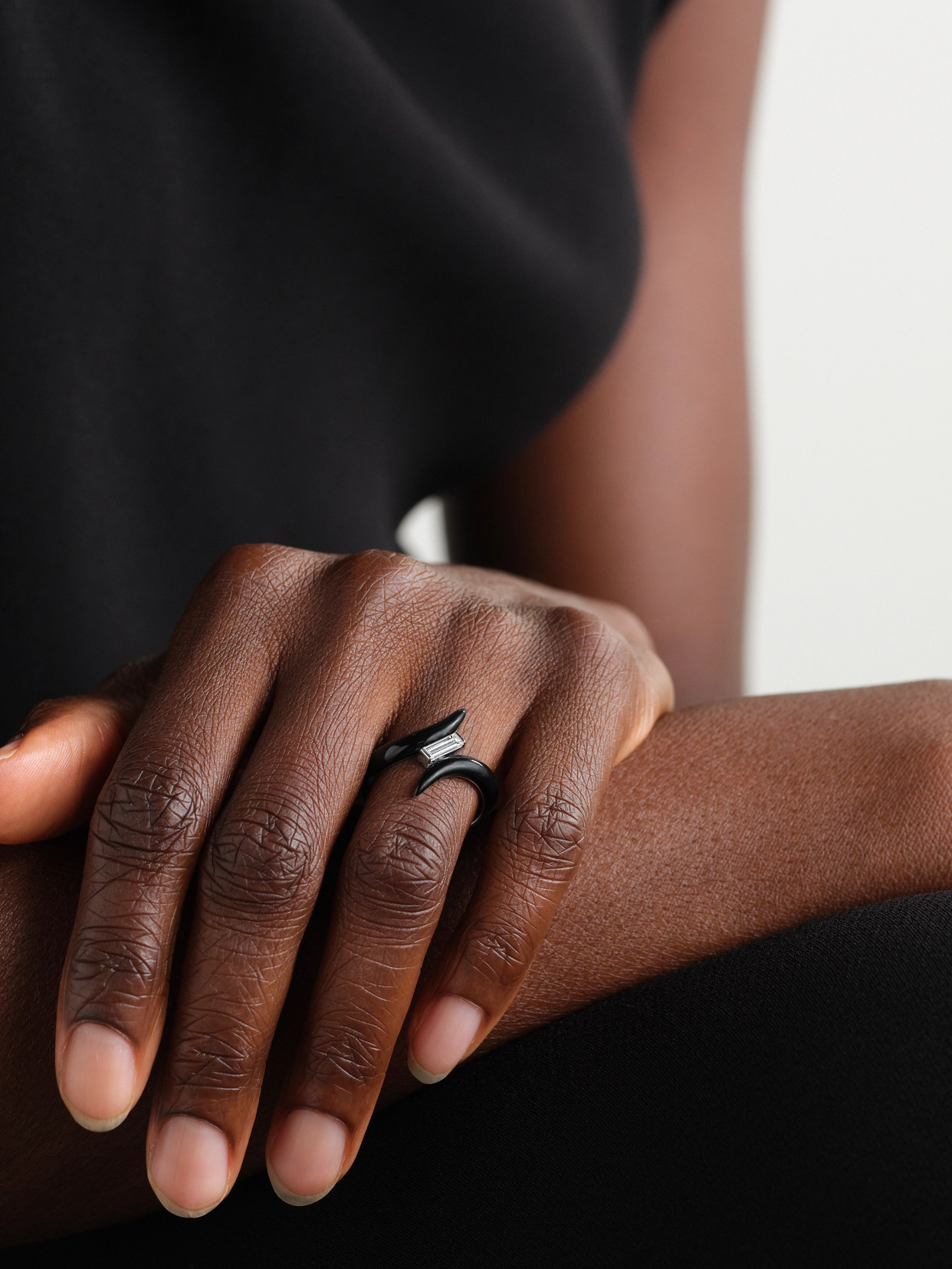 Nikos Koulis Oui 18-karat White Gold, Diamond And Enamel Ring In Black
