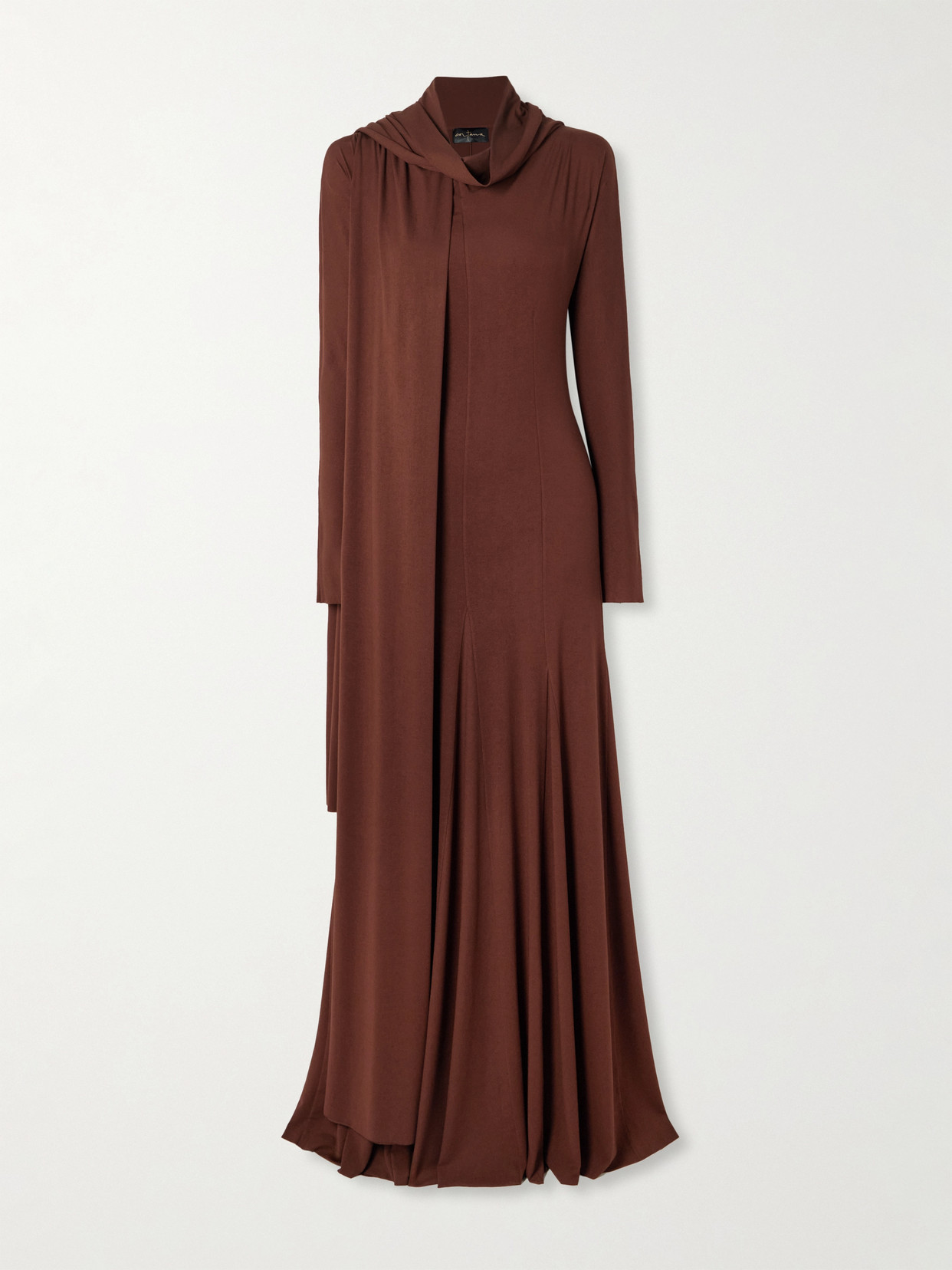 Cortana Velora Scarf-detailed Stretch-jersey Maxi Dress In Brown