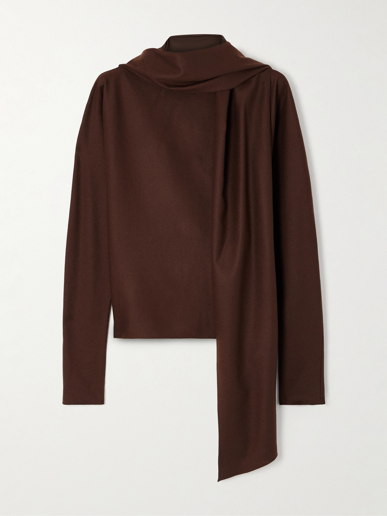 Cortana Fabula Scarf-detailed Wool-blend Blouse In Brown