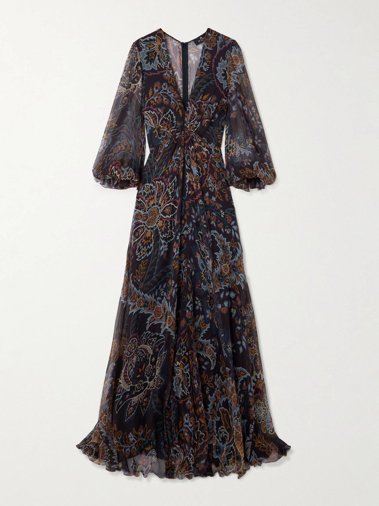 Etro - Pleated Gathered Floral-print Silk-crepon Maxi Dress - Black