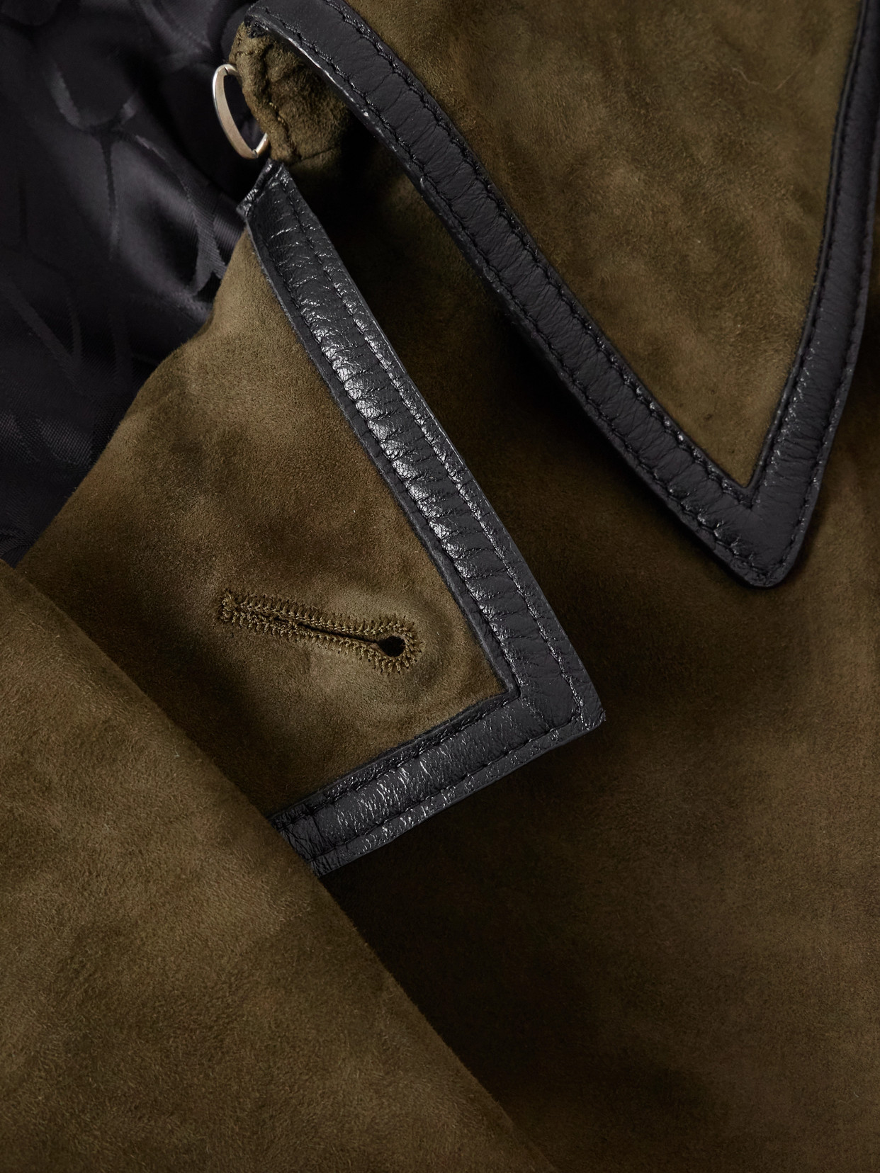 Nina Ricci Double-breasted Belted Velvet And Leather-trimmed Suede Coat In Green