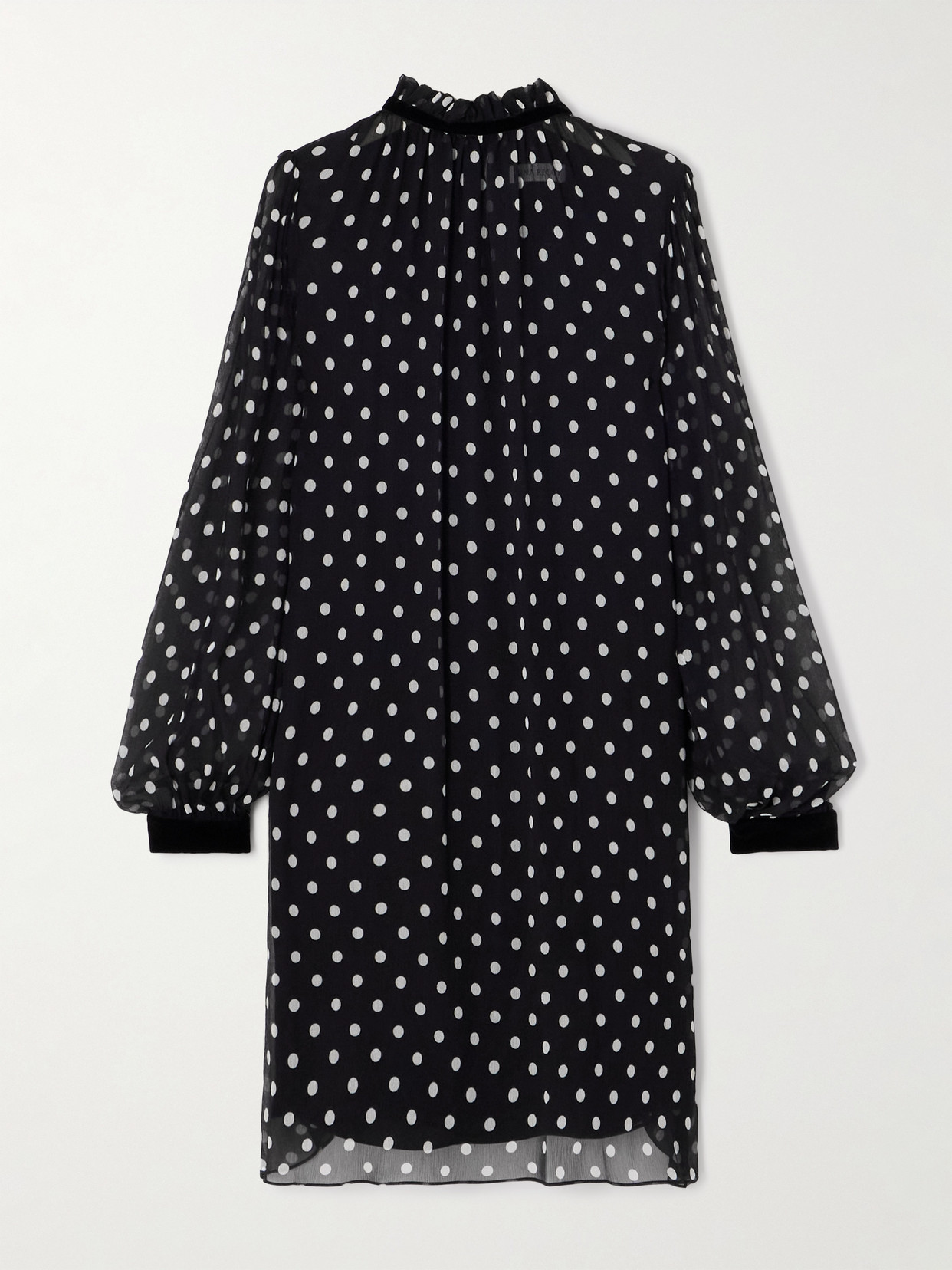 Nina Ricci Velvet-trimmed Polka-dot Silk-crepon Mini Dress In Black