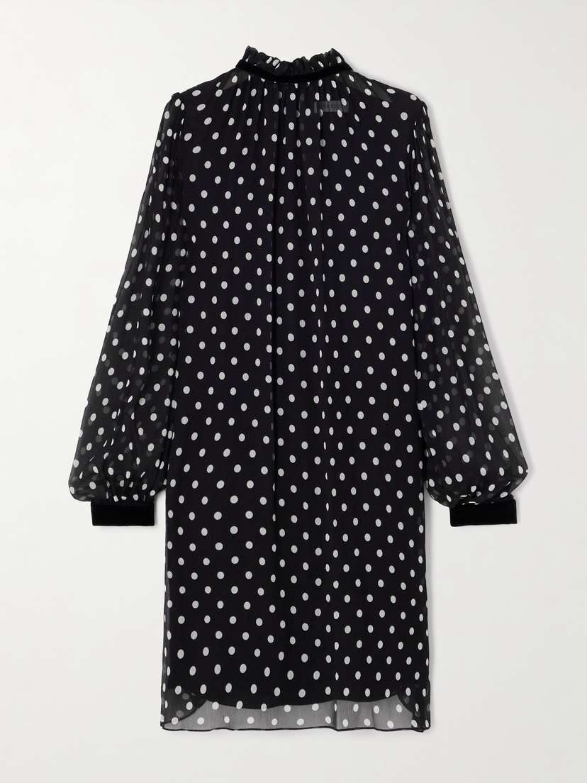 Nina Ricci Velvet-trimmed Polka-dot Silk-crepon Mini Dress