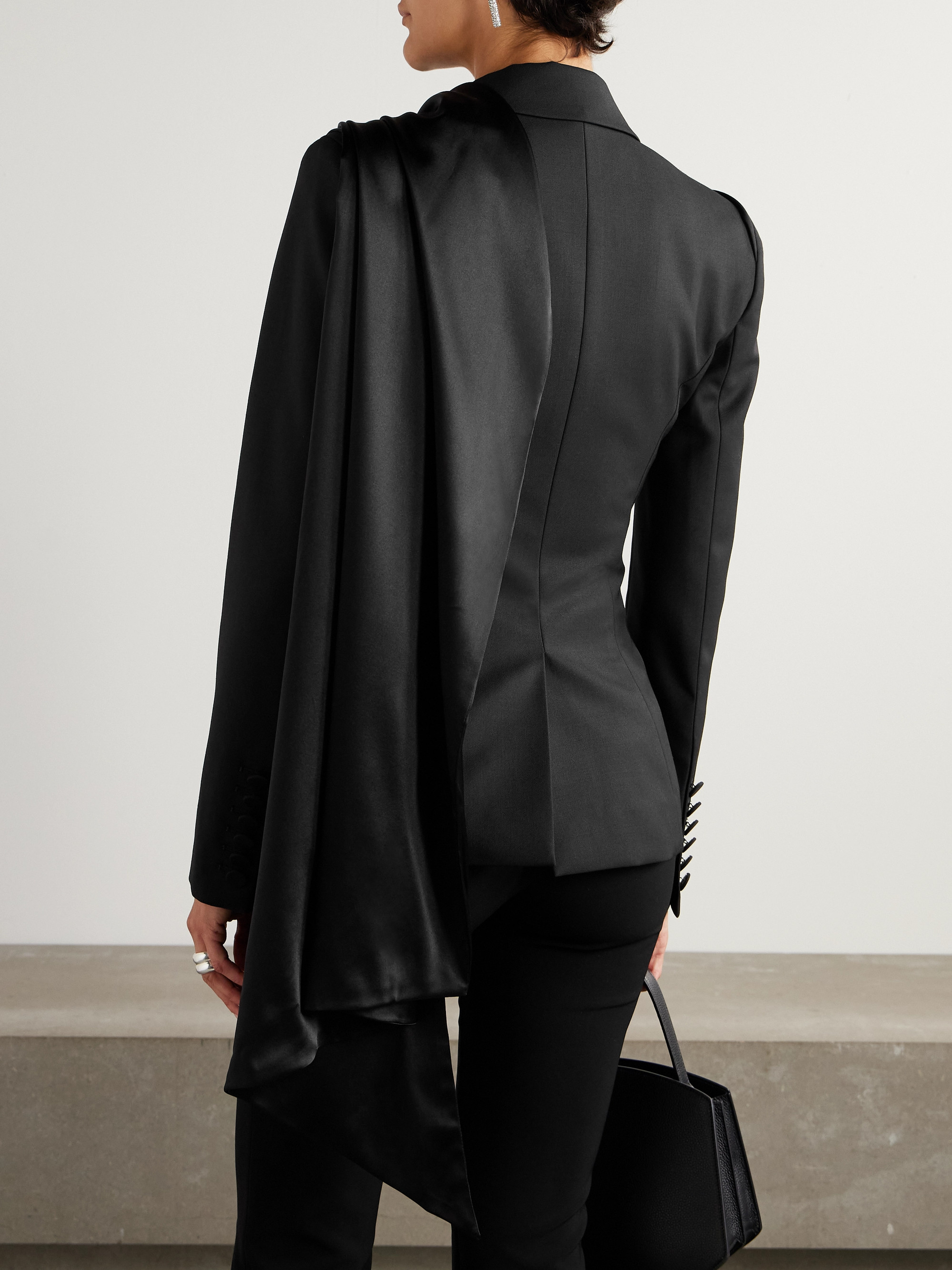 Nina Ricci Double-breasted draped satin-trimmed wool blazer thumbnail