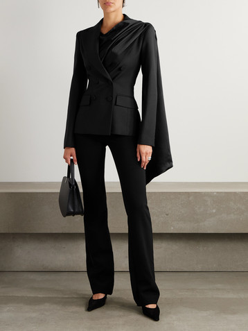 Nina Ricci Double-breasted draped satin-trimmed wool blazer