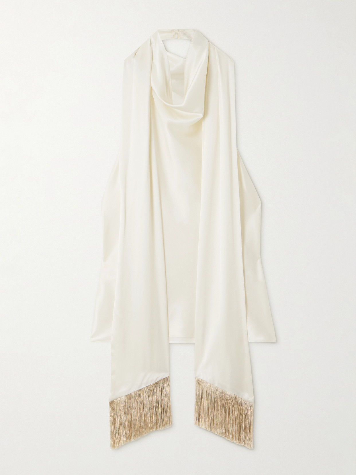 Nina Ricci Fringed Scarf-detailed Draped Satin Halterneck Top In White