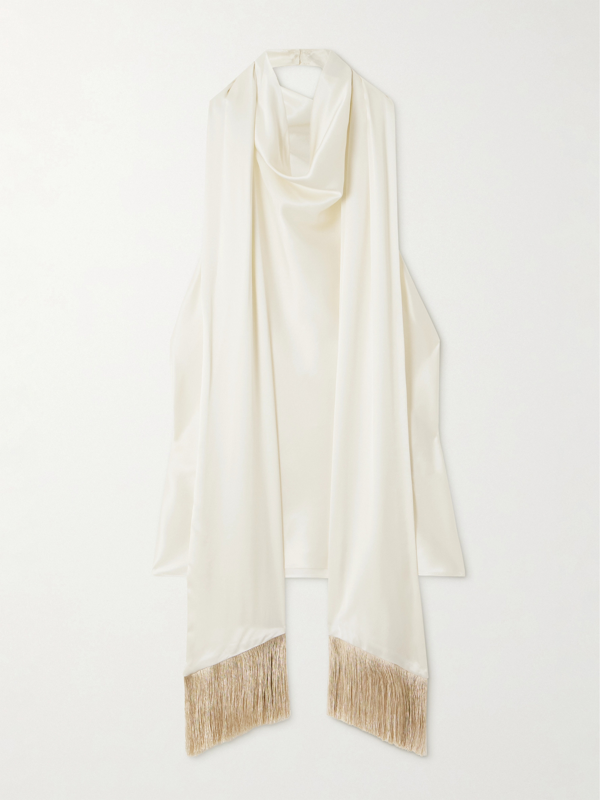 Nina Ricci Fringed scarf-detailed draped satin halterneck top
