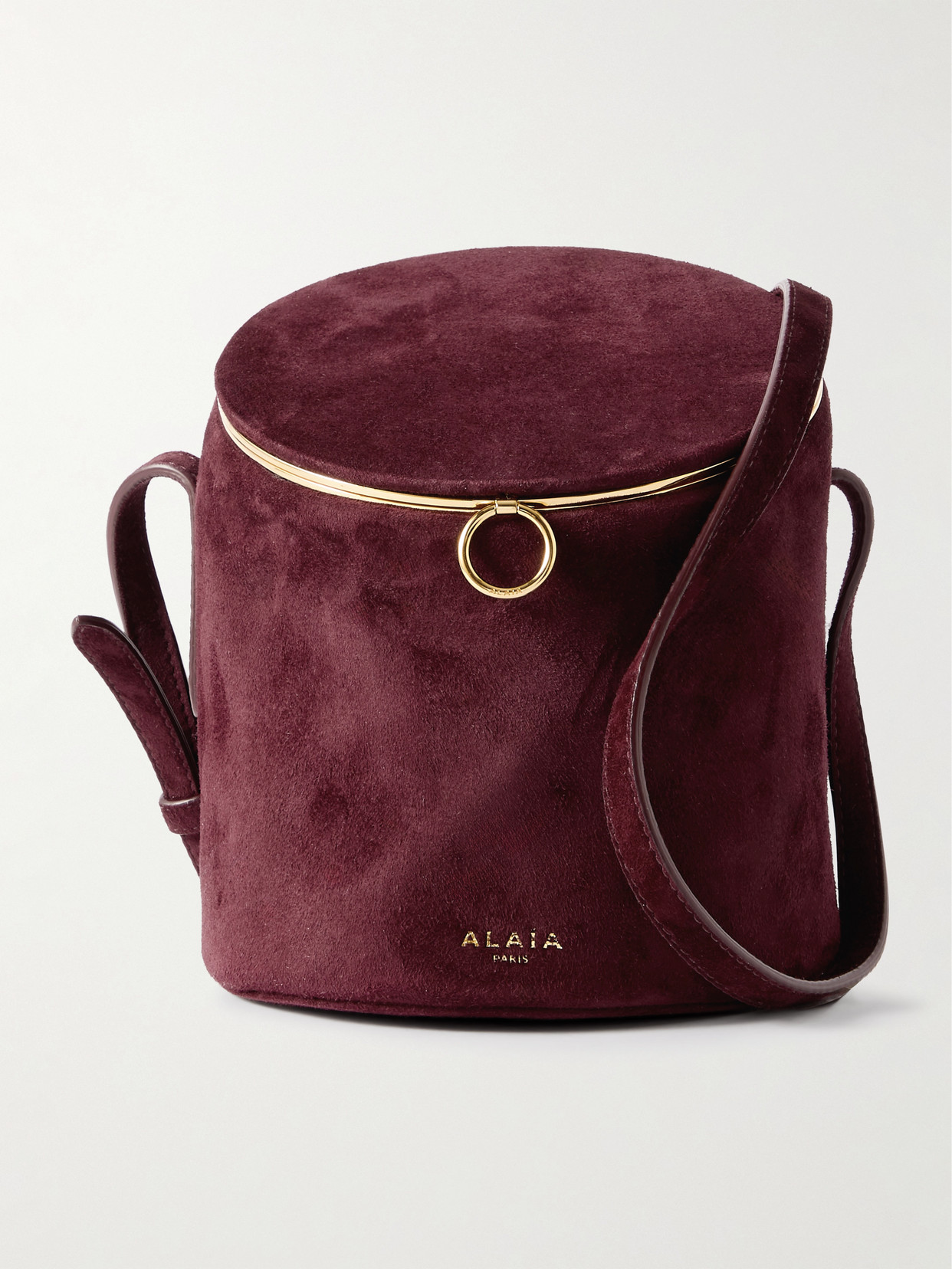 Alaïa La Canette Small Suede Shoulder Bag In Burgundy
