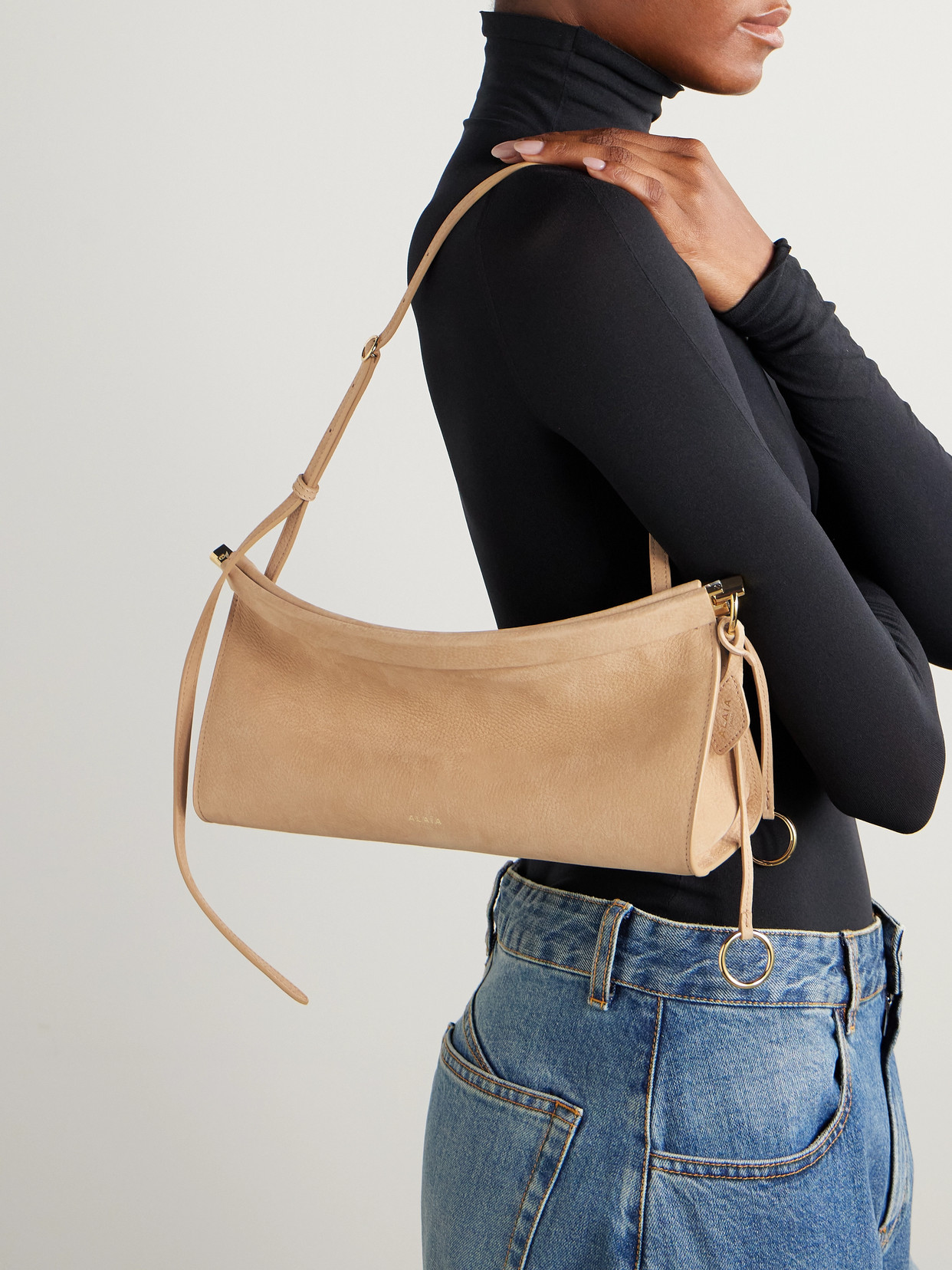 Alaïa Click Medium Nubuck Shoulder Bag In Neutral