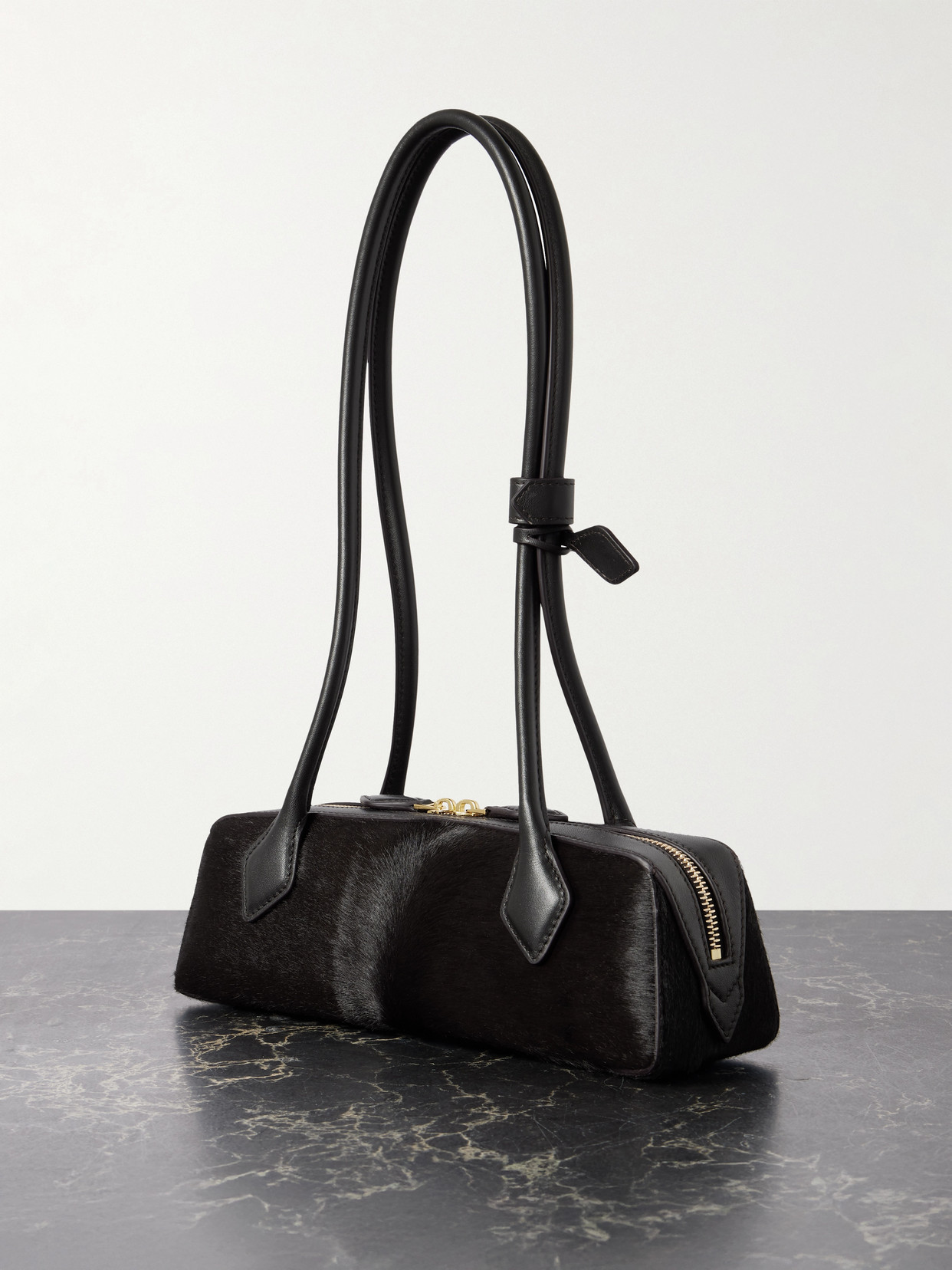 Alaïa Le Teckel Small Leather-trimmed Calf Hair Shoulder Bag In Brown