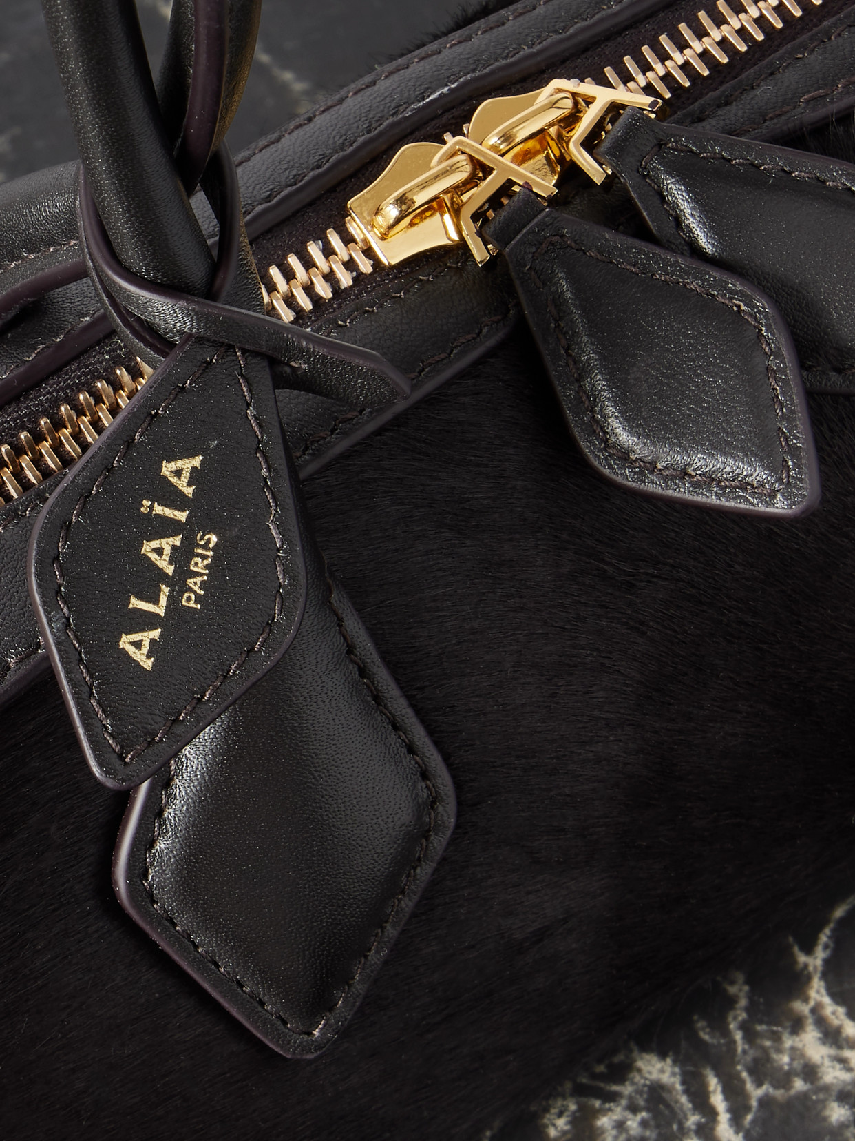 Alaïa Le Teckel Small Leather-trimmed Calf Hair Shoulder Bag In Brown