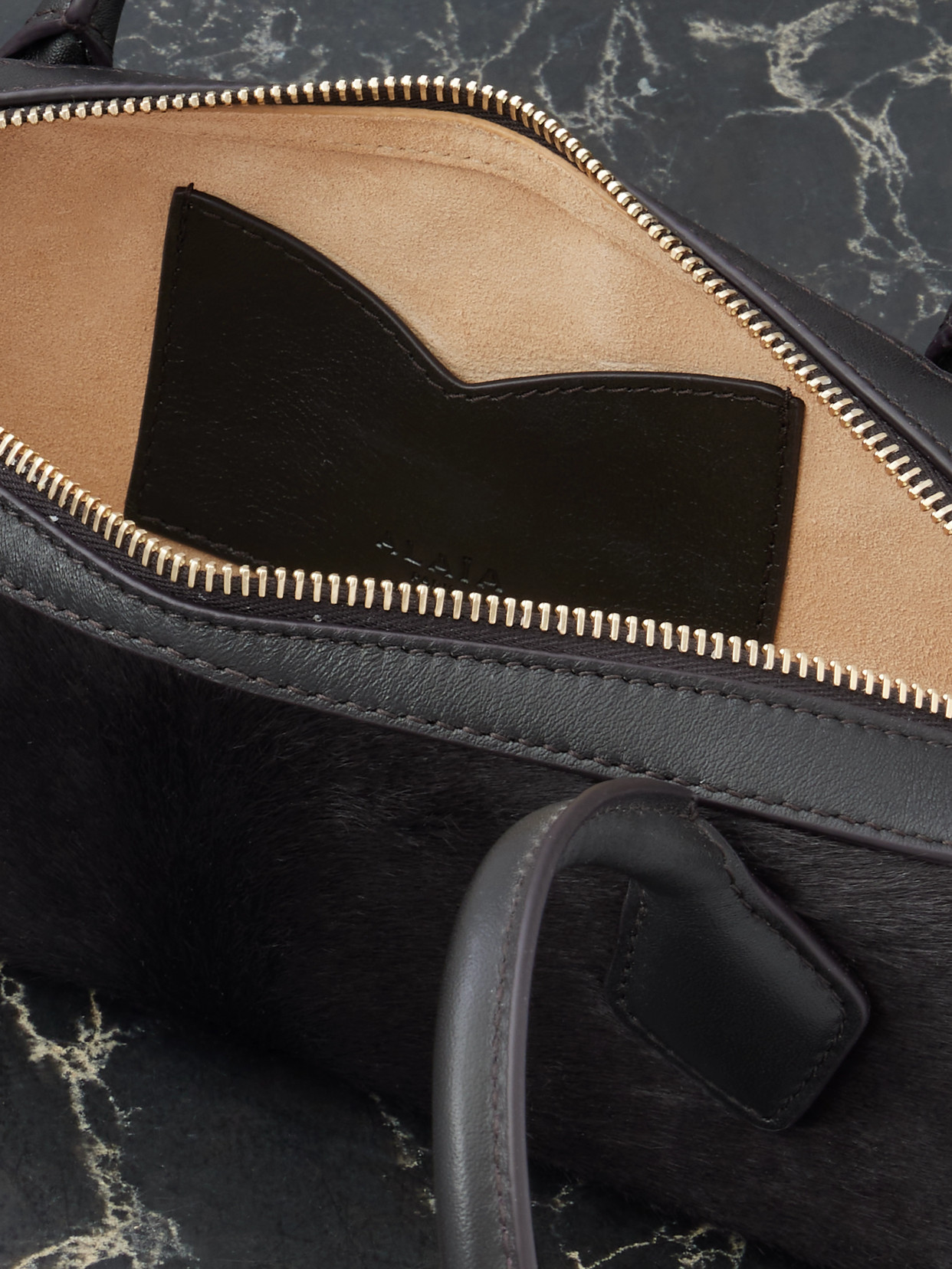 Alaïa Le Teckel Small Leather-trimmed Calf Hair Shoulder Bag In Brown