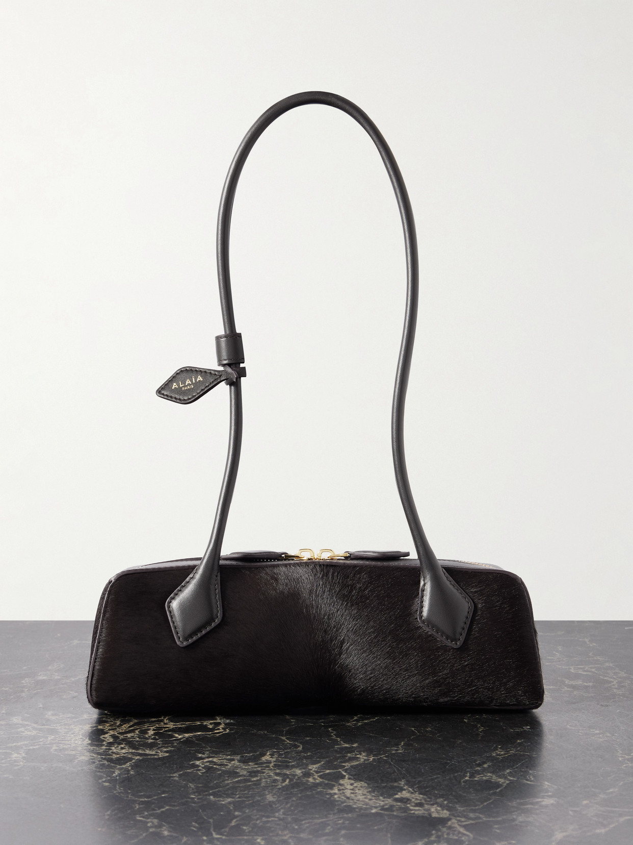 Alaïa Le Teckel Small Leather-trimmed Calf Hair Shoulder Bag In Brown