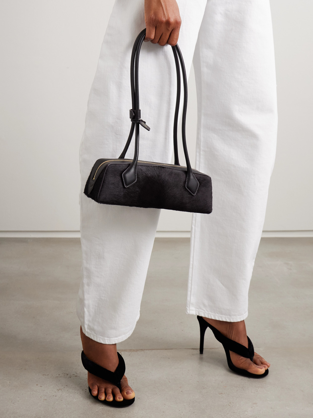 Alaïa Le Teckel Small Leather-trimmed Calf Hair Shoulder Bag In Brown