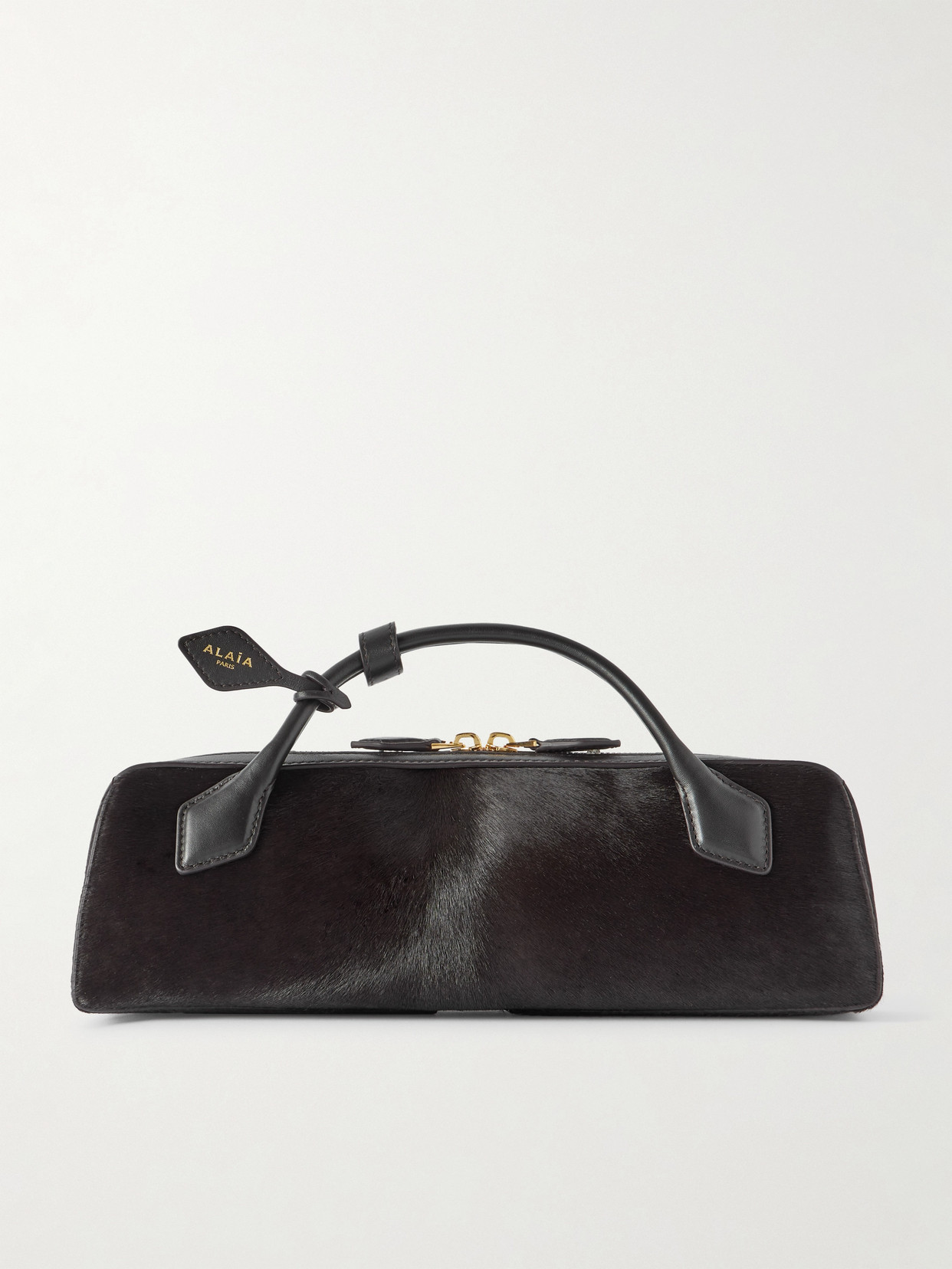 Alaïa Le Teckel Leather-trimmed Calf Hair Clutch In Brown