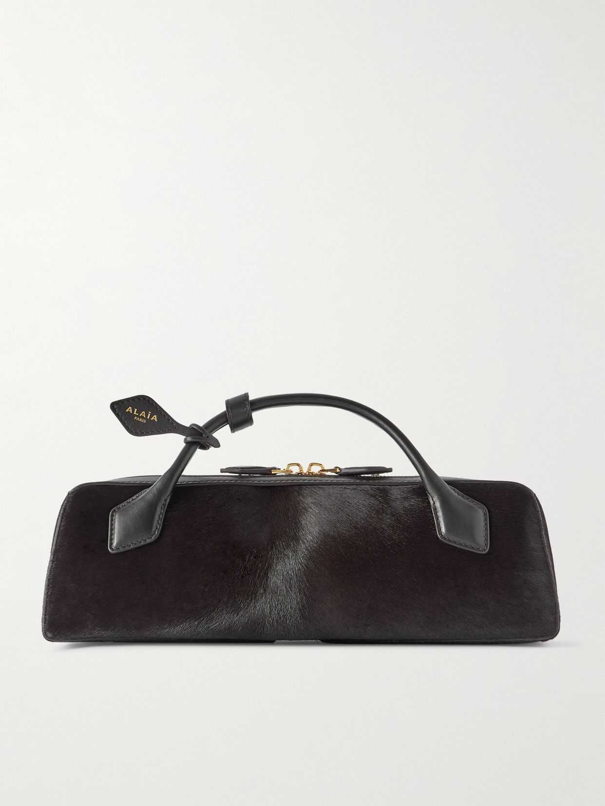 Le Teckel leather-trimmed calf hair clutch