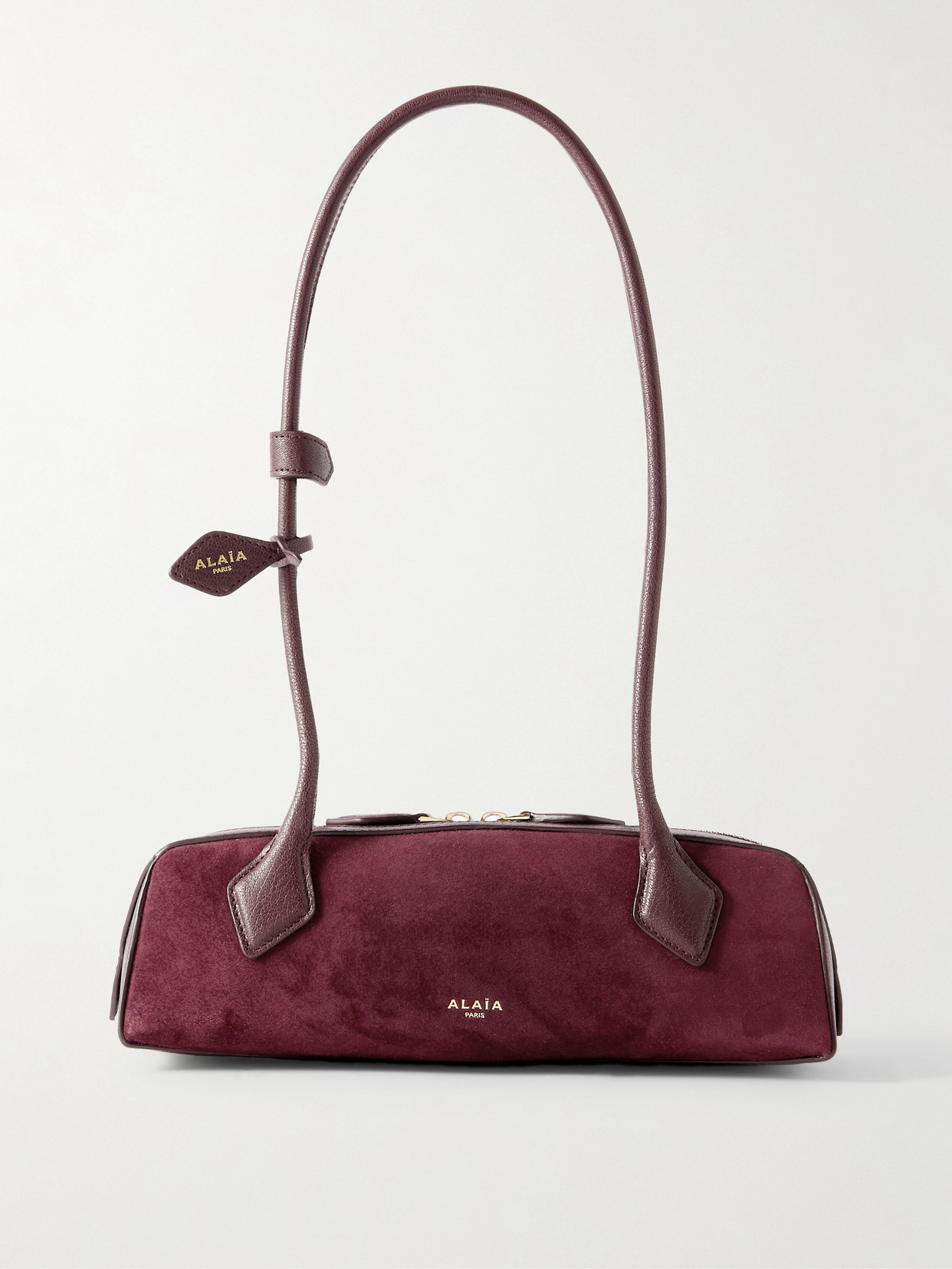 Alaïa Le Teckel Small Leather-trimmed Suede Shoulder Bag In Burgundy