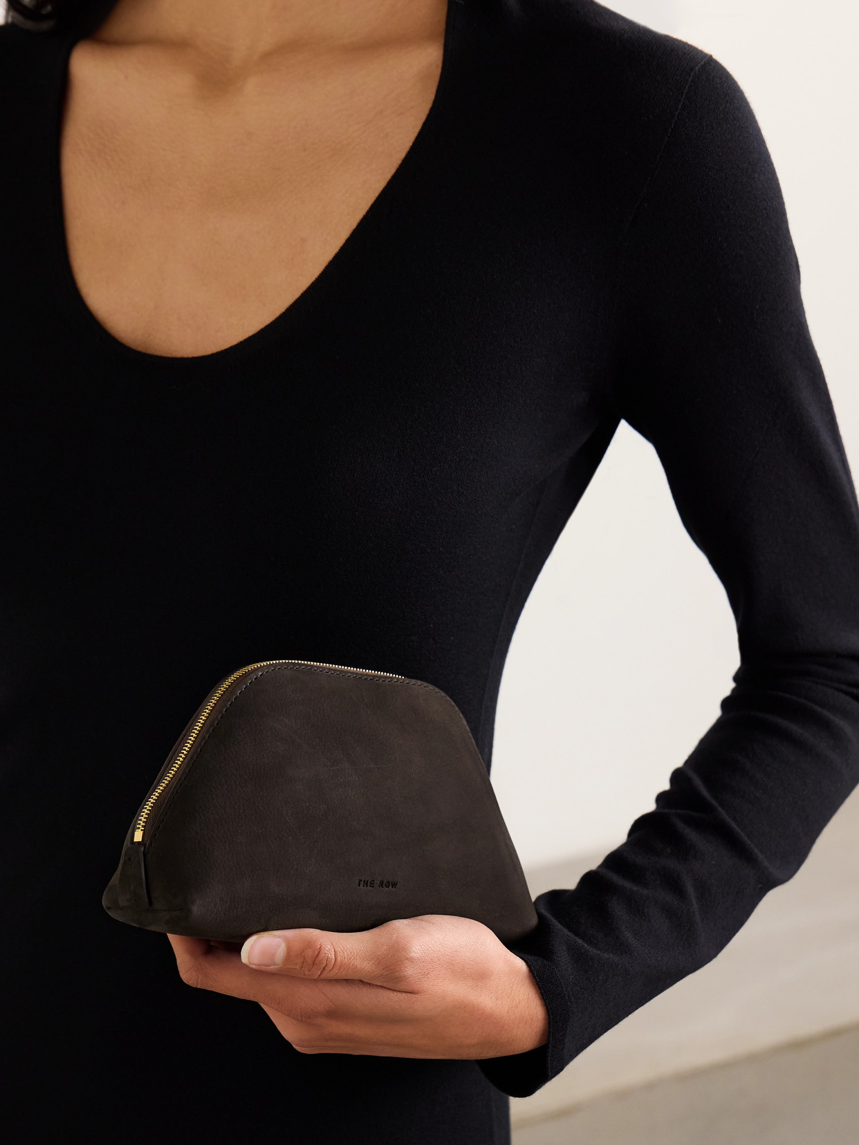 The Row Devon Mini Nubuck Pouch In Brown