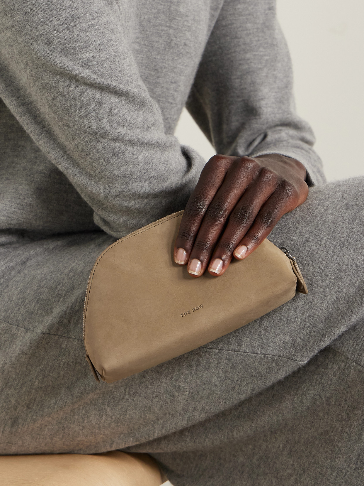 The Row Devon Mini Nubuck Pouch In Neutral