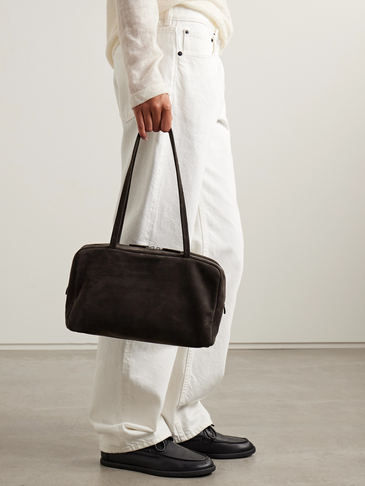 The Row Astra Nubuck Shoulder Bag In Brown