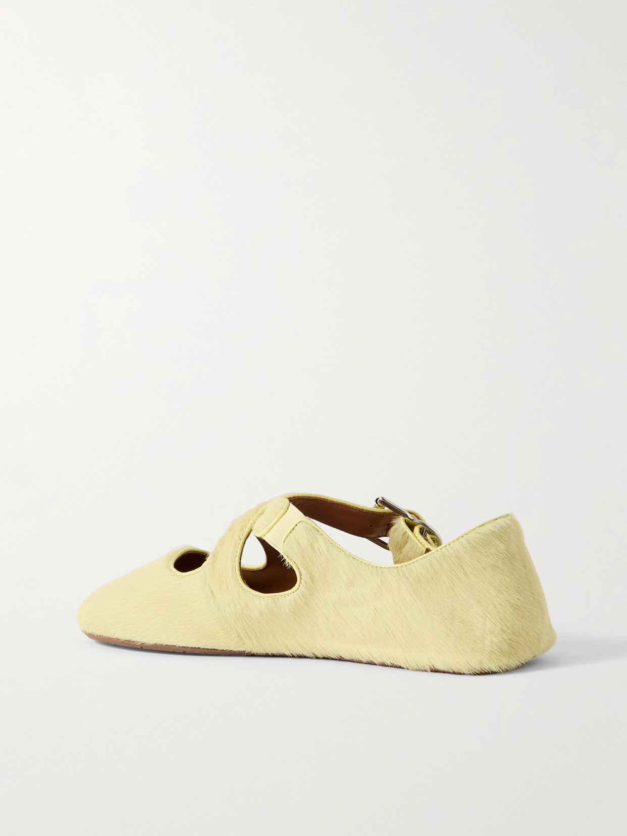 Alaïa Criss Cross Leather-trimmed Calf Hair Ballet Flats In Yellow