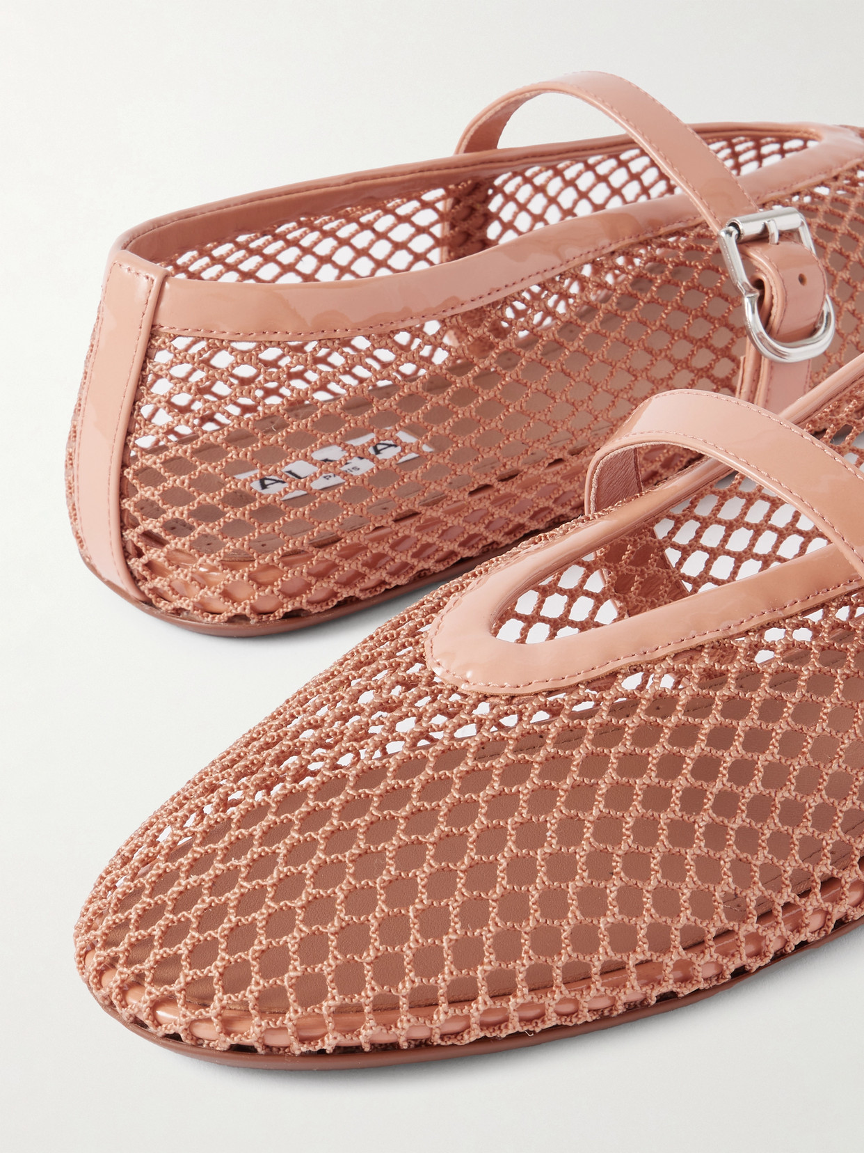 Alaïa Patent Leather-trimmed Mesh Ballet Flats In Pink