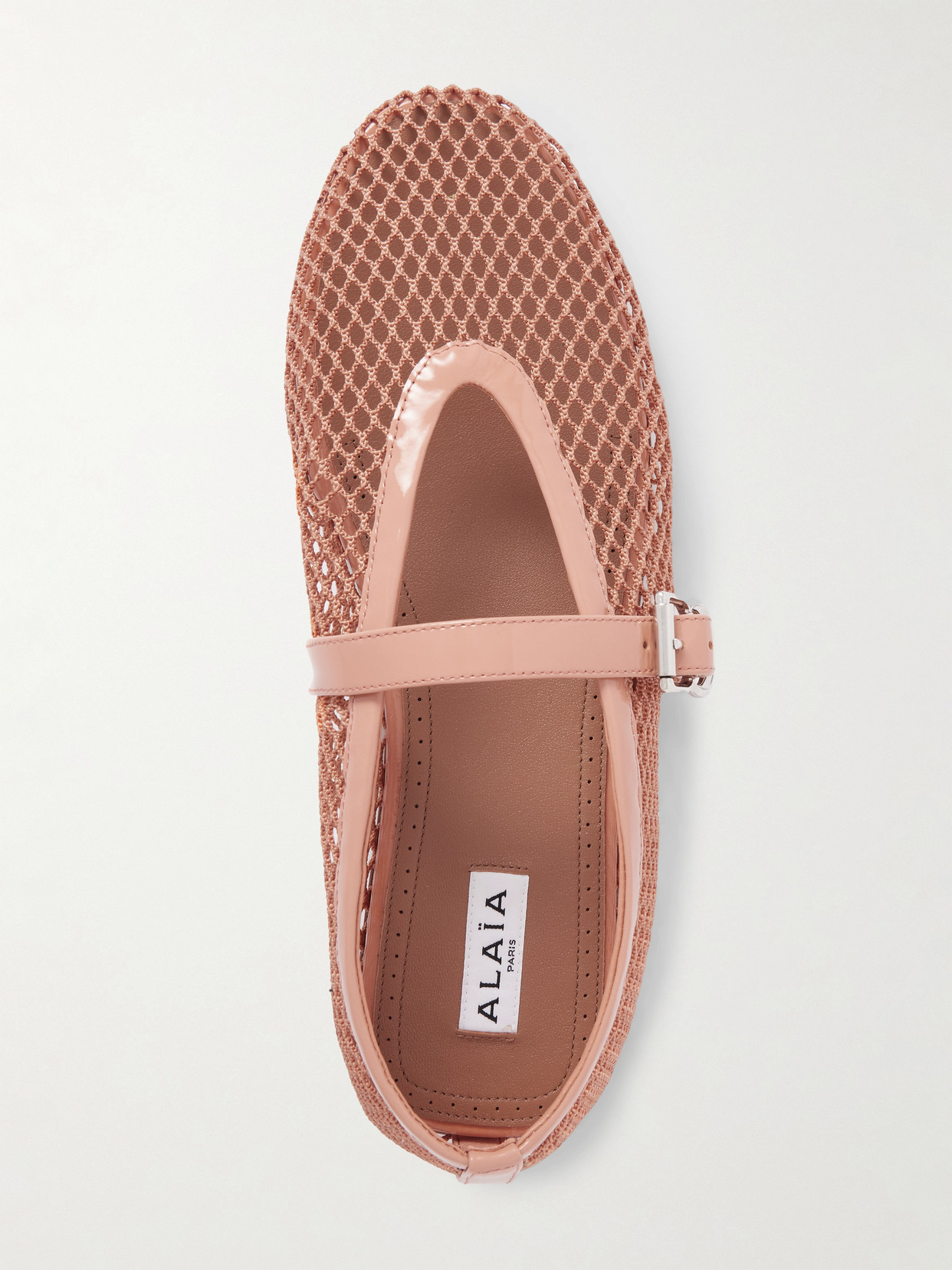 Alaïa Patent Leather-trimmed Mesh Ballet Flats In Pink
