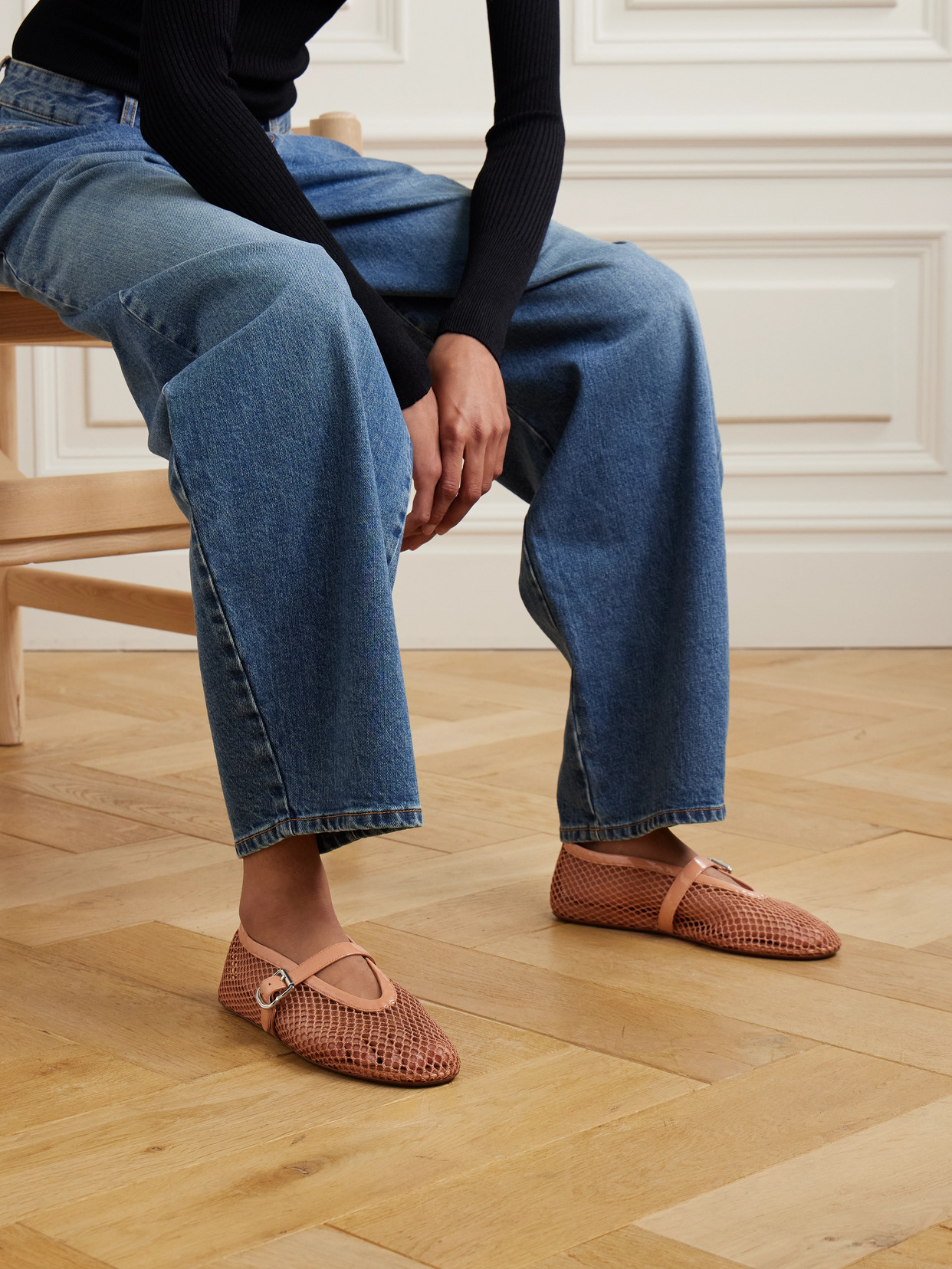 Alaïa Patent Leather-trimmed Mesh Ballet Flats In Pink