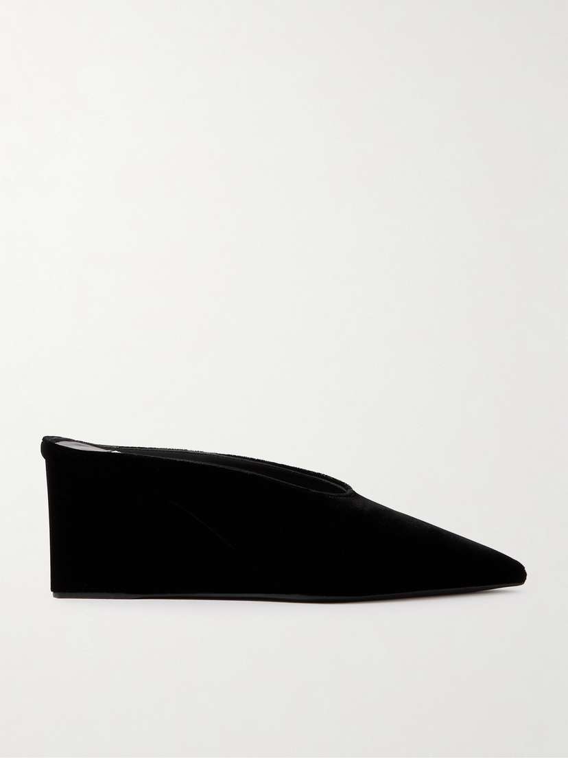 Alaïa 75 Velvet Wedge Mules