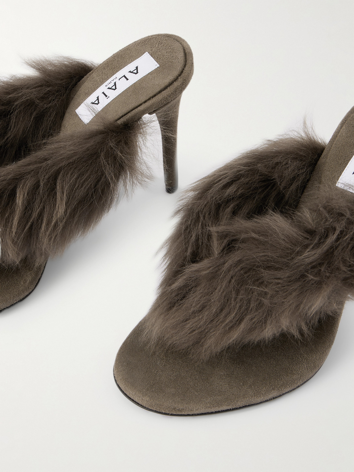 Alaïa Alaia Boudoir 90 Shearling-trimmed Suede Mules In Brown