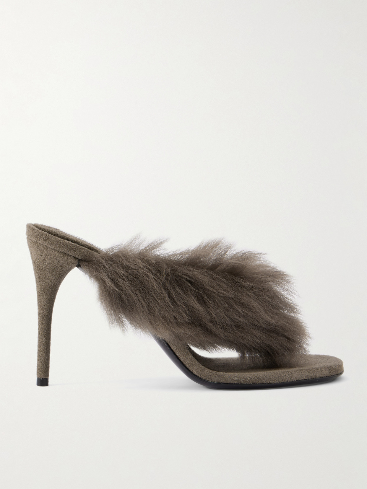 Alaïa Alaia Boudoir 90 Shearling-trimmed Suede Mules In Brown