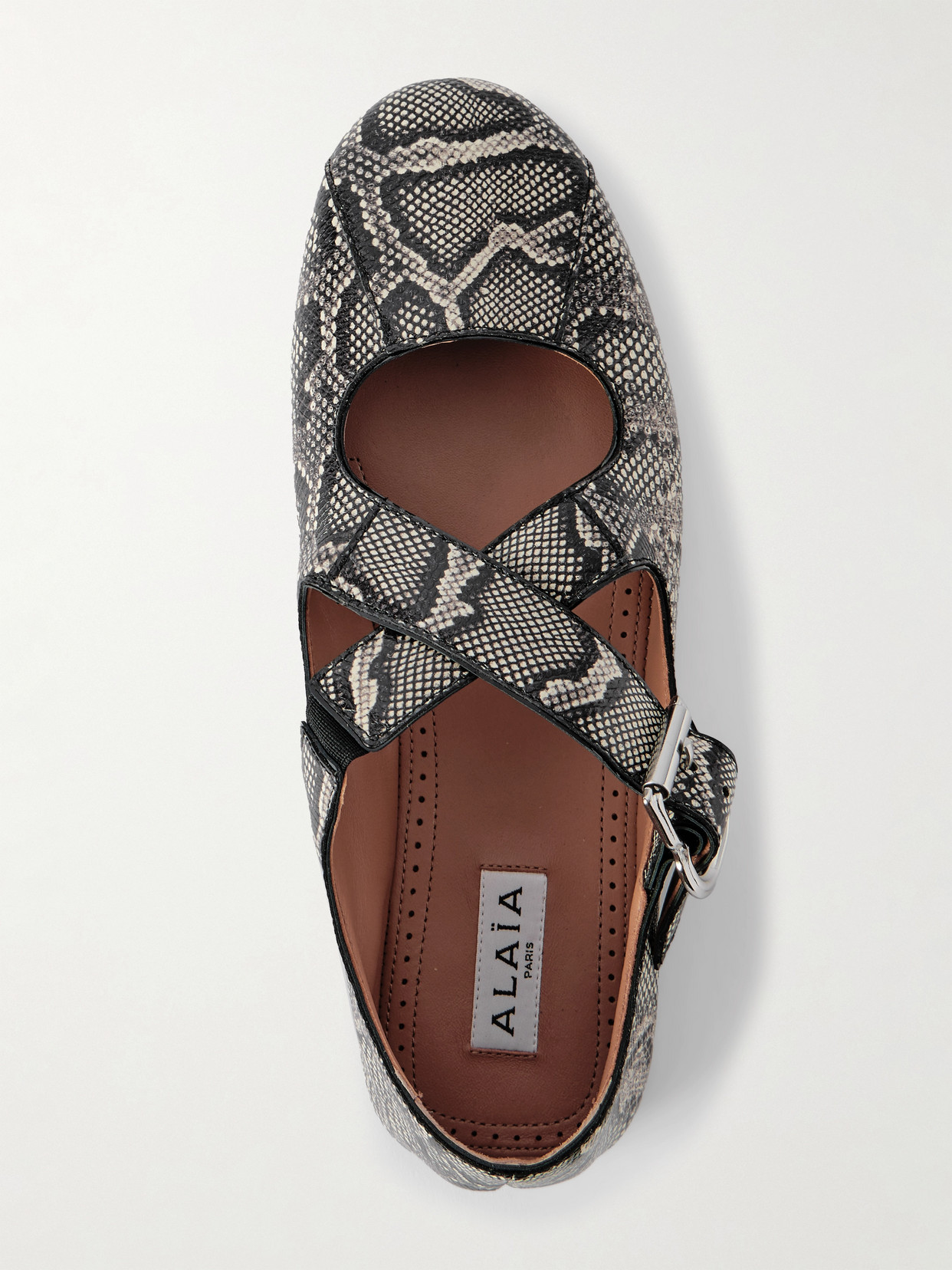 Alaïa - Criss Cross Leather-Trimmed Snakeskin Ballet Flats