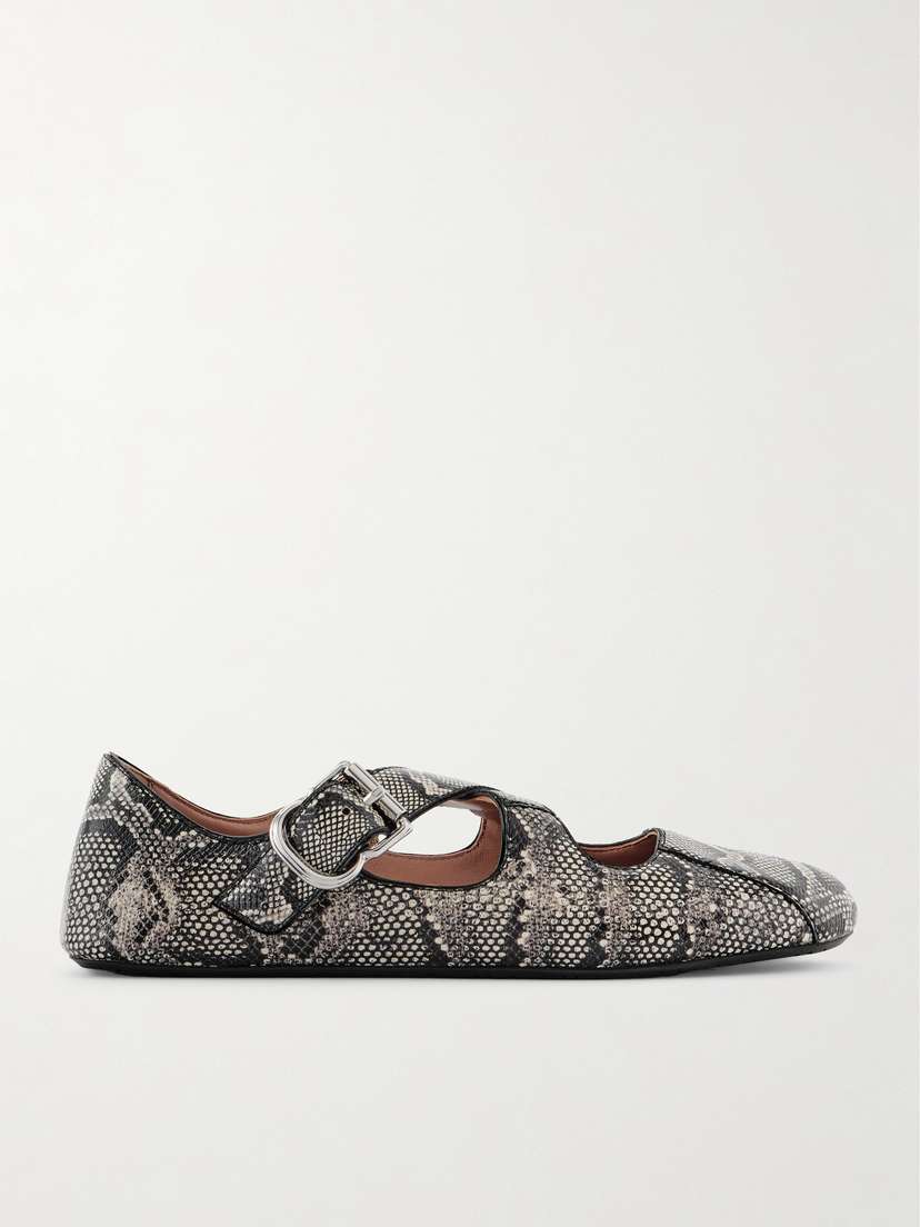 Alaïa Criss Cross Leather-trimmed Snakeskin Ballet Flats