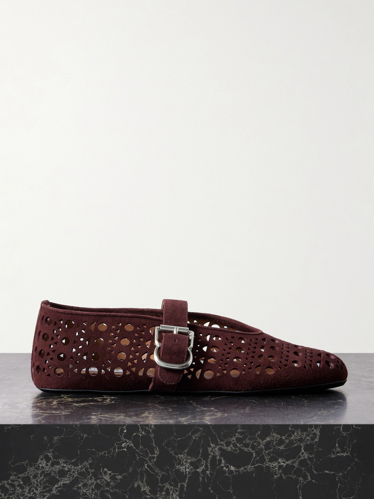 Alaïa Laser-cut Suede Ballet Flats In Burgundy