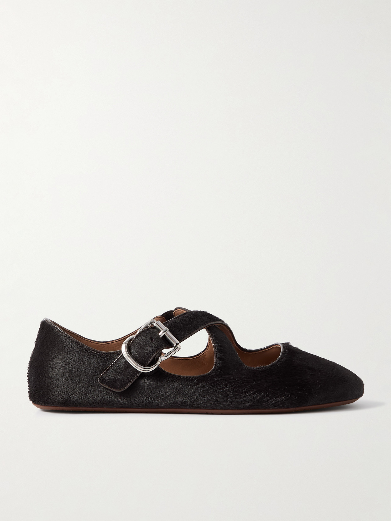 Alaïa Criss Cross Leather-trimmed Calf Hair Ballet Flats In Brown